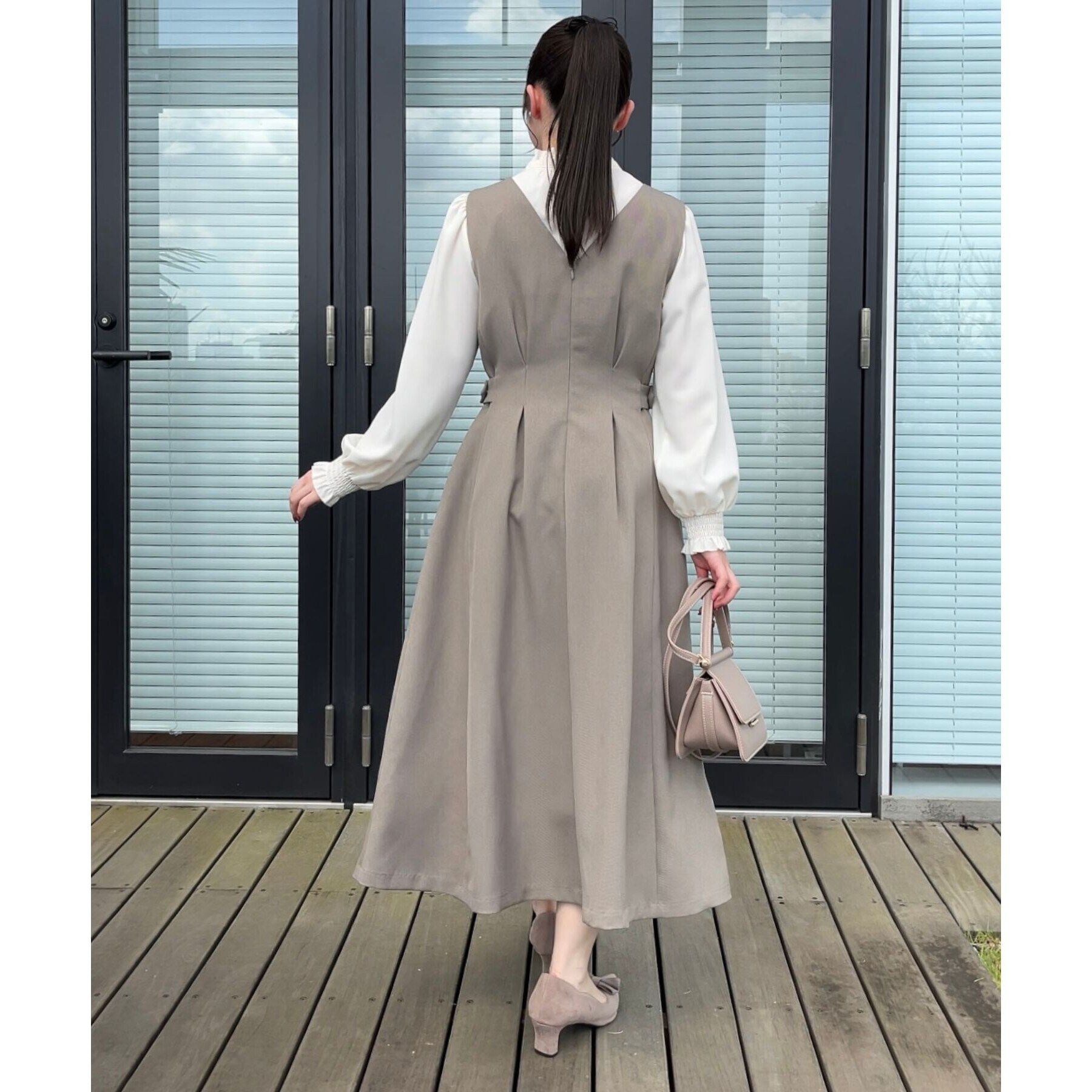 Couture broach「【ウエストマークでスタイルアップ】ウエストタックジャンパースカート」|ワンピース|
