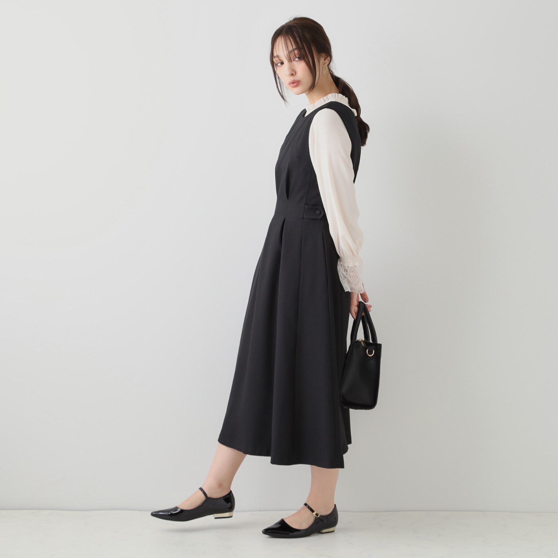 Couture broach「【ウエストマークでスタイルアップ】ウエストタックジャンパースカート」|ワンピース|