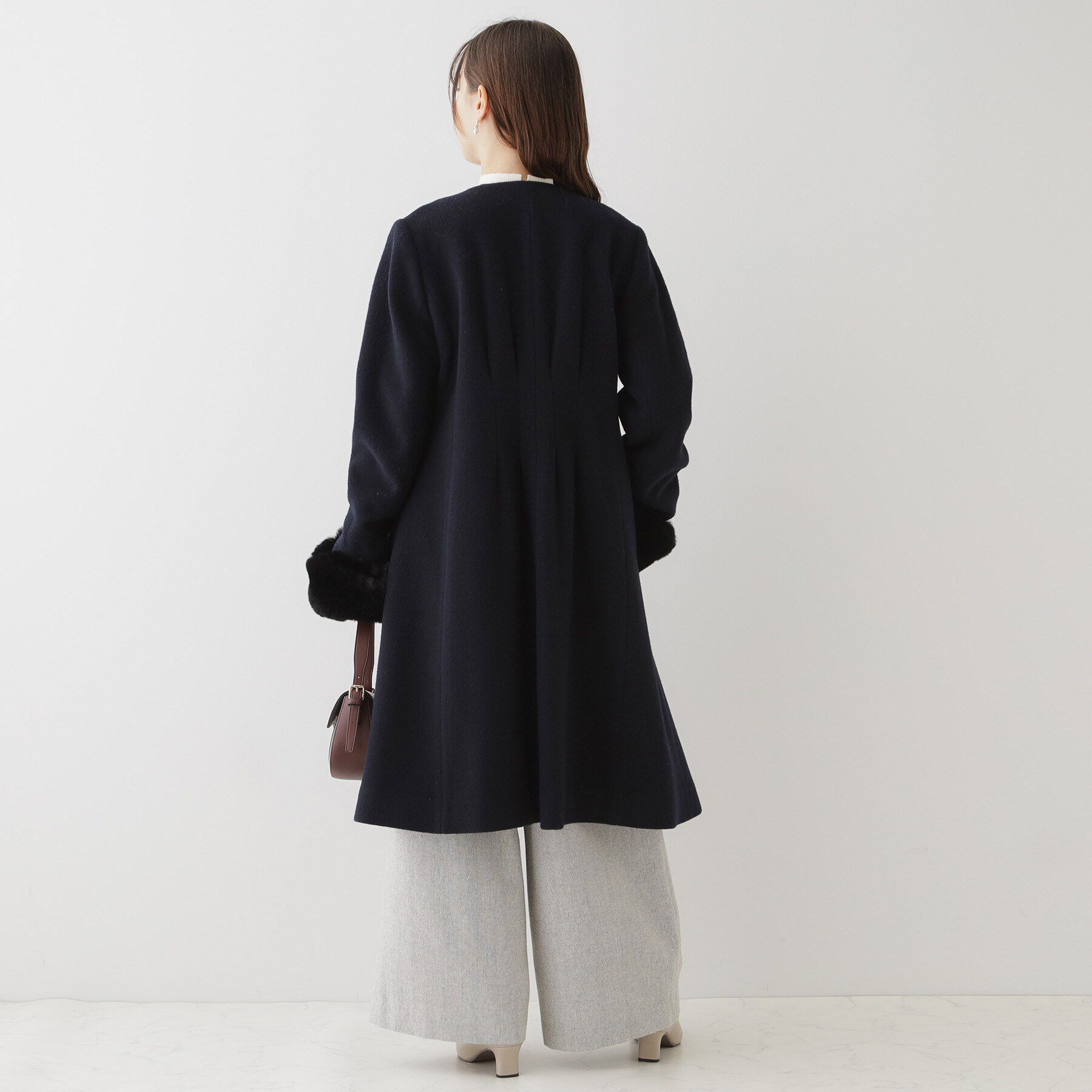 Couture broach「【JAPAN Fabric・美シルエットを叶える】インペリアルモッサバックタックノーカラーコート」|ノーカラーコート|