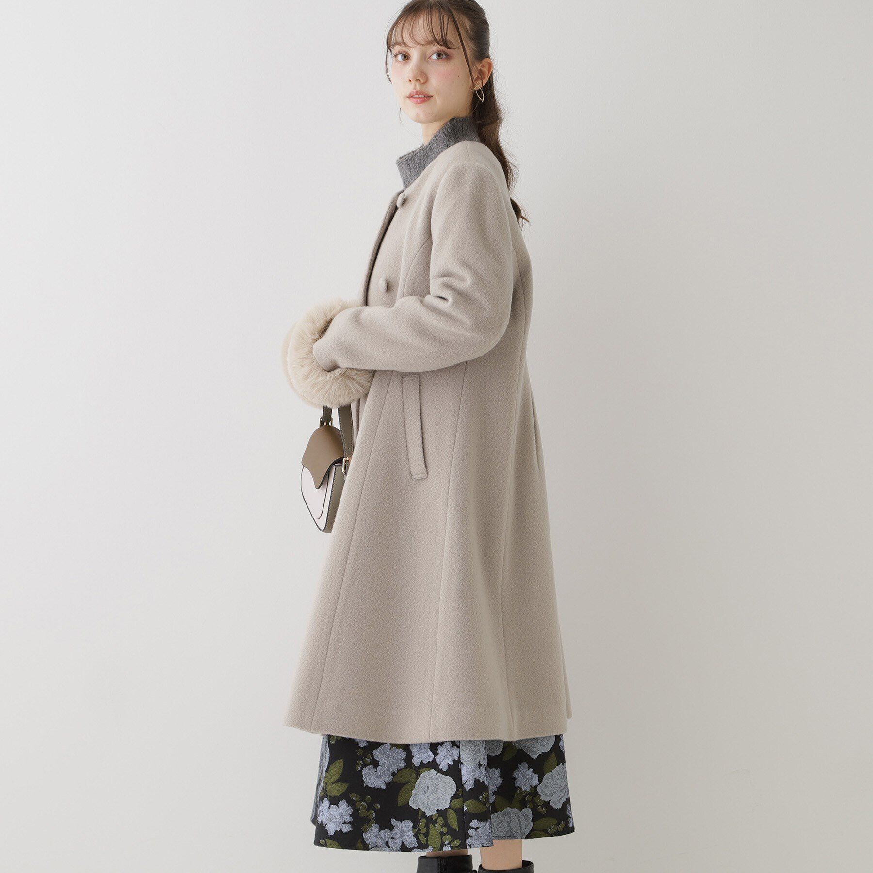 Couture broach「【JAPAN Fabric・美シルエットを叶える】インペリアルモッサバックタックノーカラーコート」|ノーカラーコート|