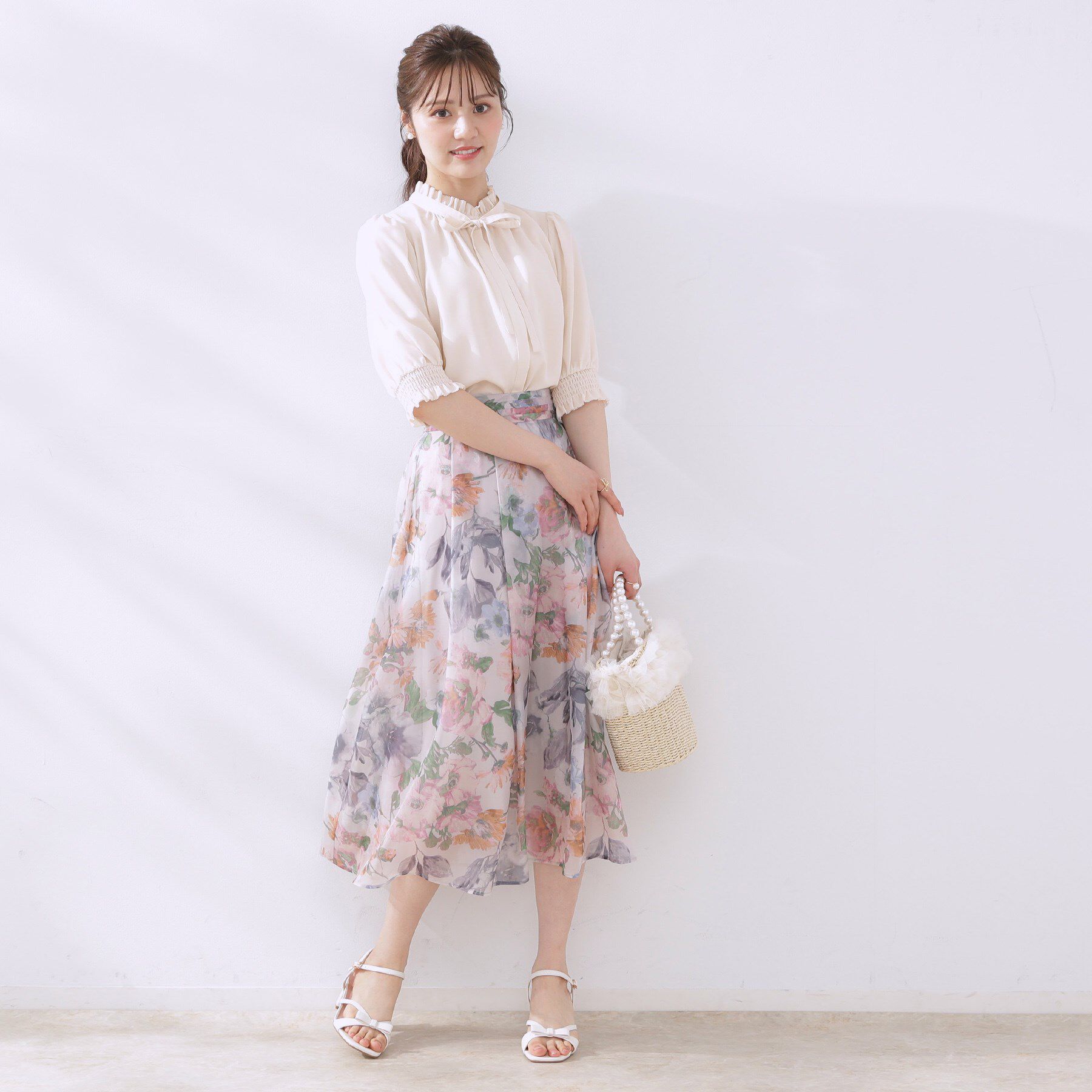 Couture broach「【5分袖・通勤】リボンタイ付きピコフリル5分袖ブラウス」|シャツ・ブラウス|