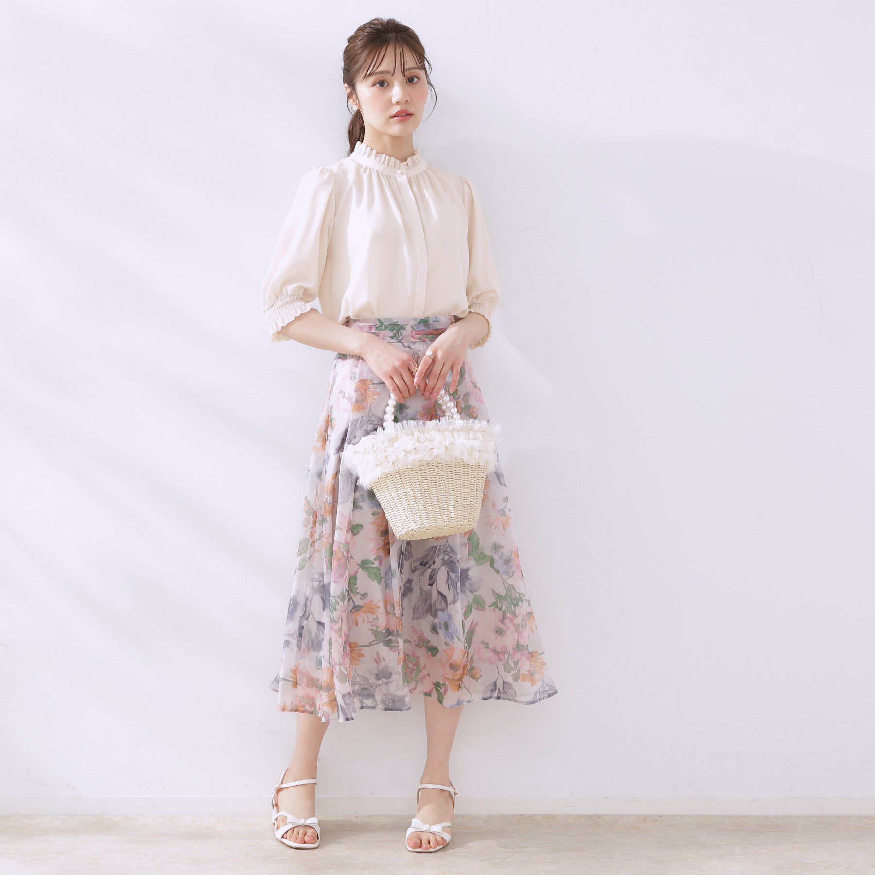 Couture broach「【5分袖・通勤】リボンタイ付きピコフリル5分袖ブラウス」|シャツ・ブラウス|