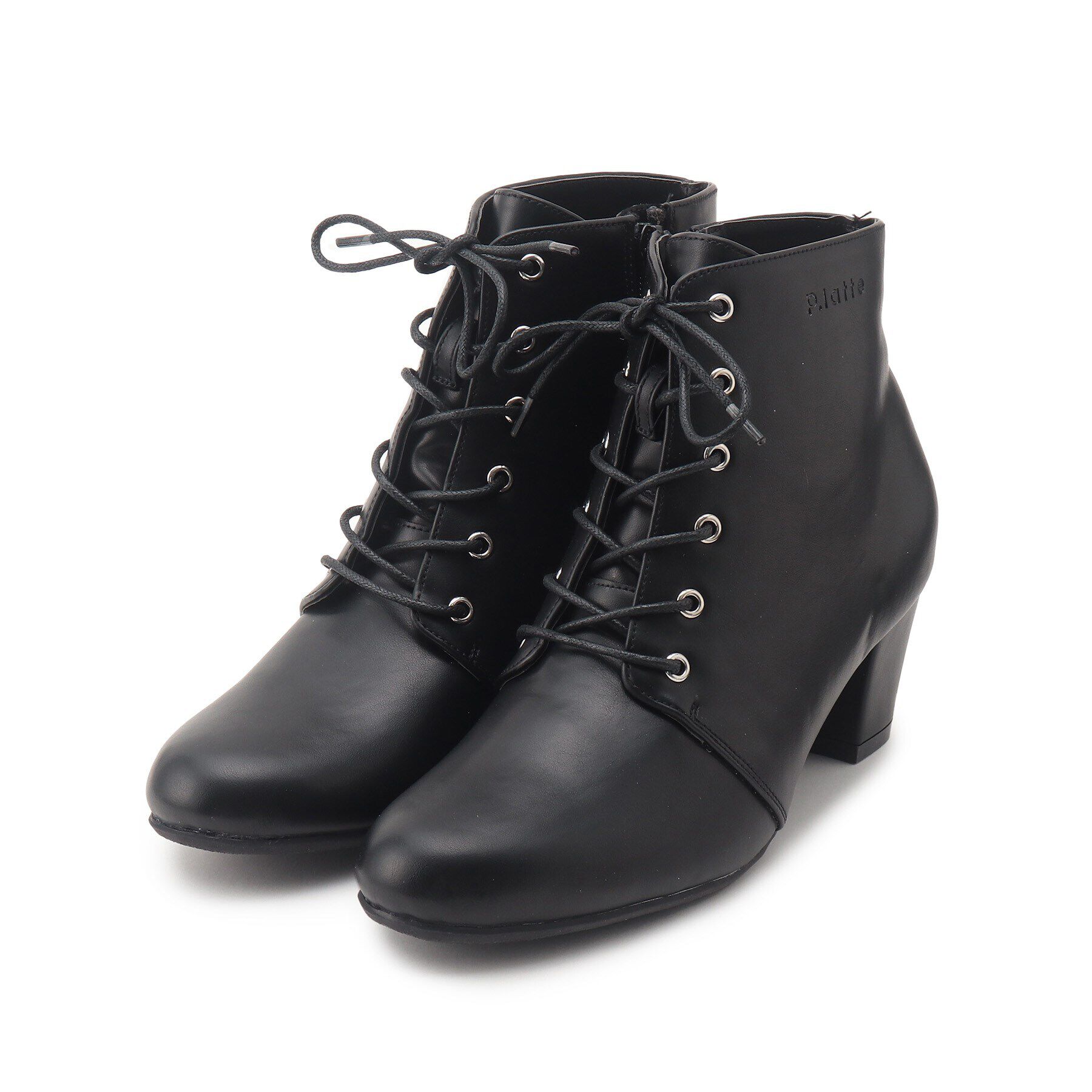 PINK-latte「ヒールレースアップブーツ」|ショートブーツ|ブラック(019)