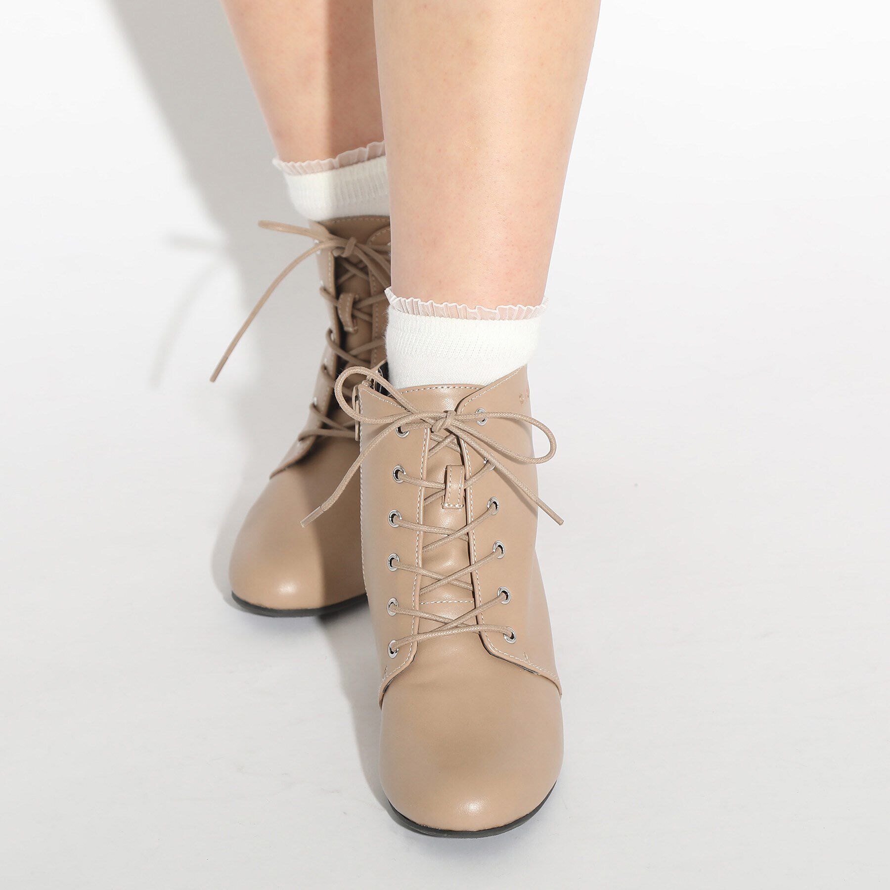 PINK-latte「ヒールレースアップブーツ」|ショートブーツ|