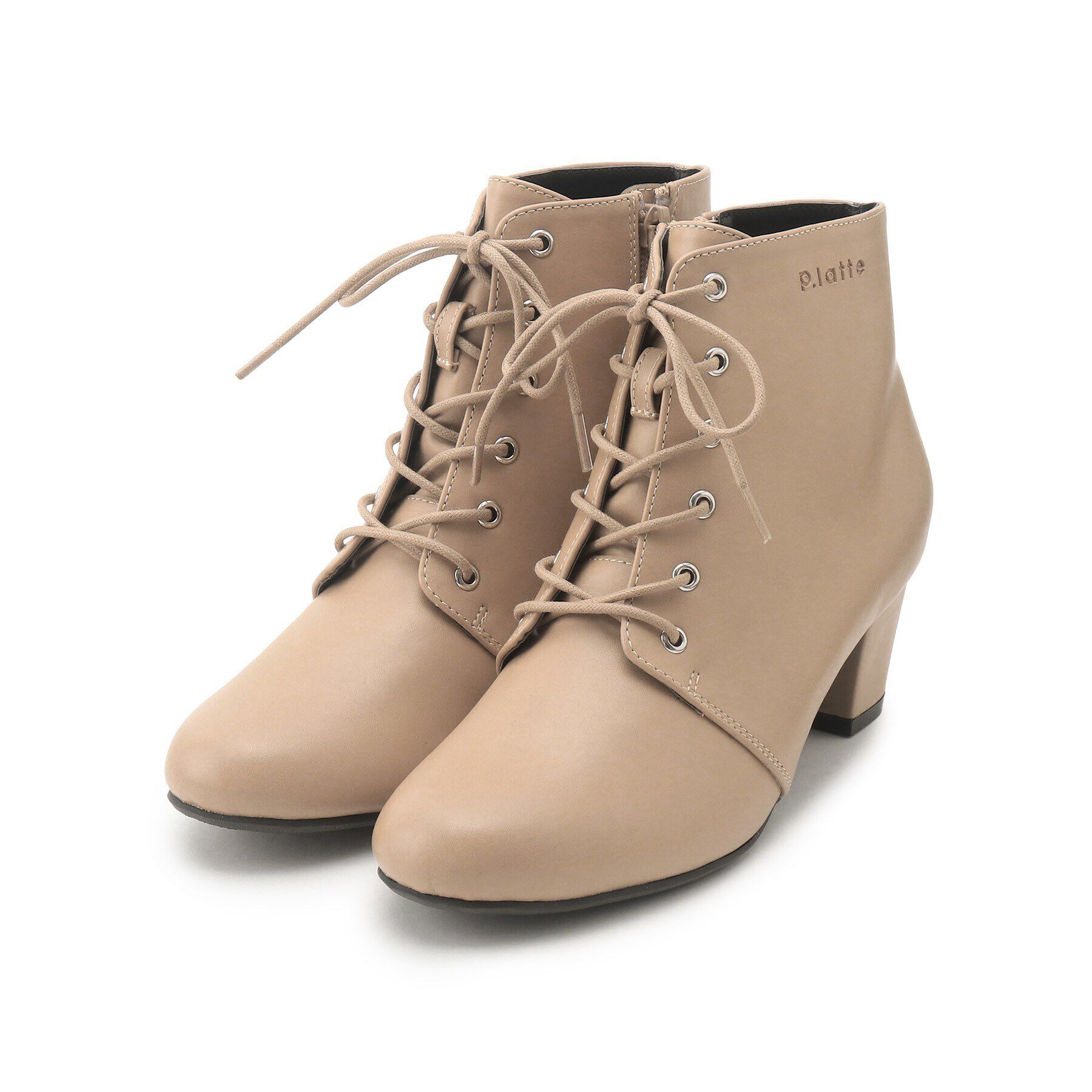 PINK-latte「ヒールレースアップブーツ」|ショートブーツ|ライトベージュ(05