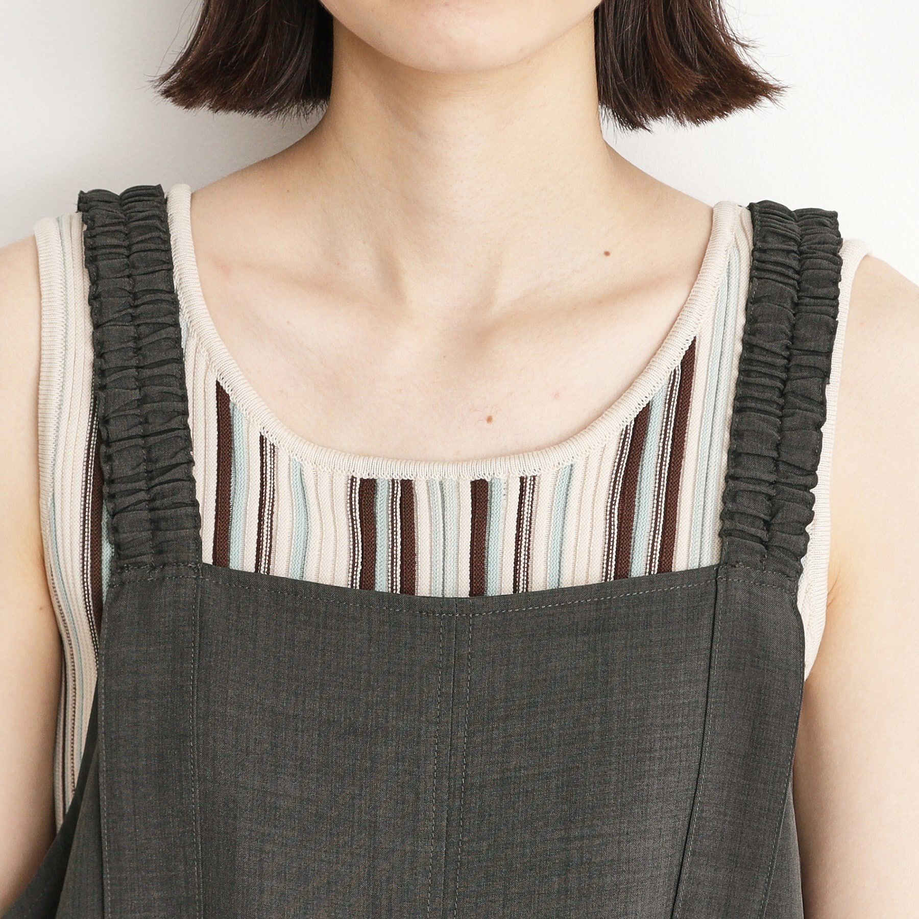 THE SHOP TK「ギャザーストラップ麻調ワンピース」|ワンピース|