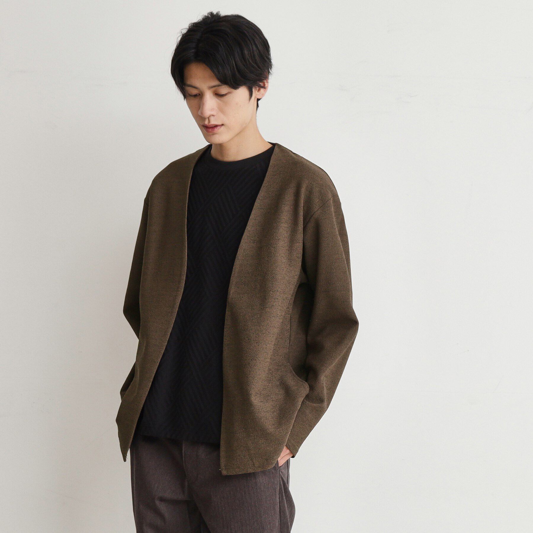 THE SHOP TK「バルキータッチノーカラーカーディガン」|カーディガン|
