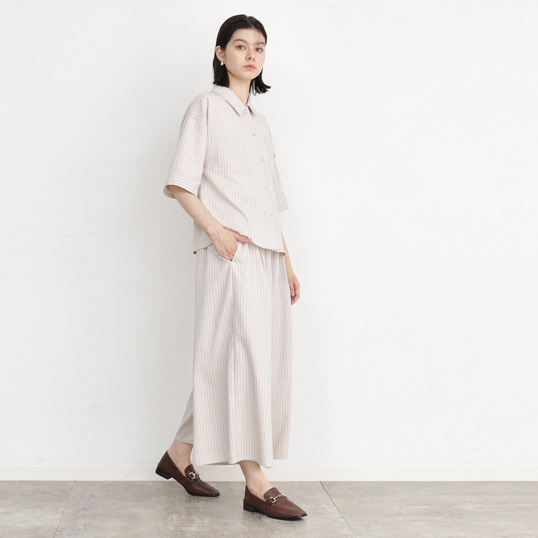 THE SHOP TK「【ワンピ―ス風/スタイルUP】シャツ&times;パンツセットアップ/洗濯機OK」|スーツ|