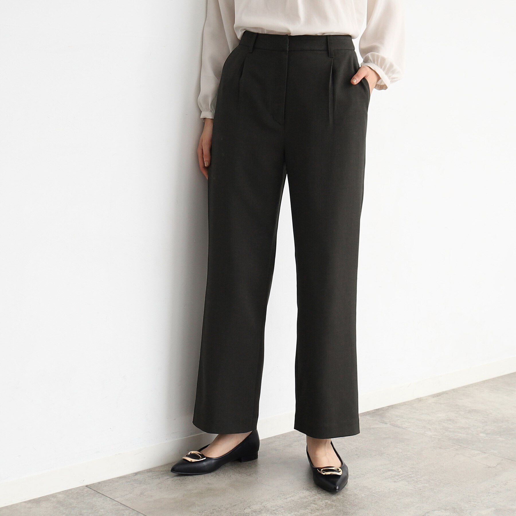 THE SHOP TK「【セットアップ可/洗える】シャークスキンストレートワイドパンツ」|その他|スミクロ(018)