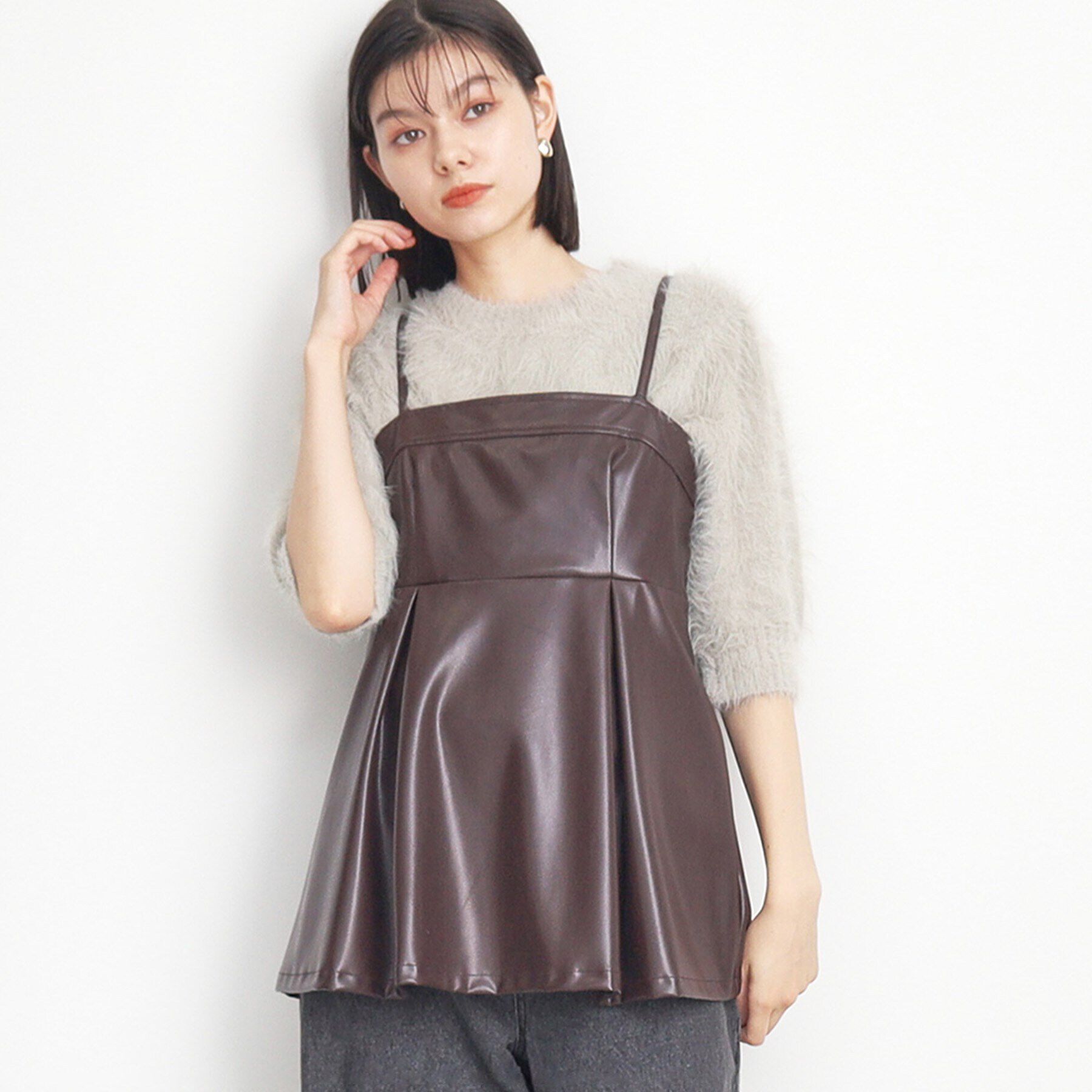 THE SHOP TK「【ヒルナンデス！で紹介】合皮ビスチェ」|キャミソール|