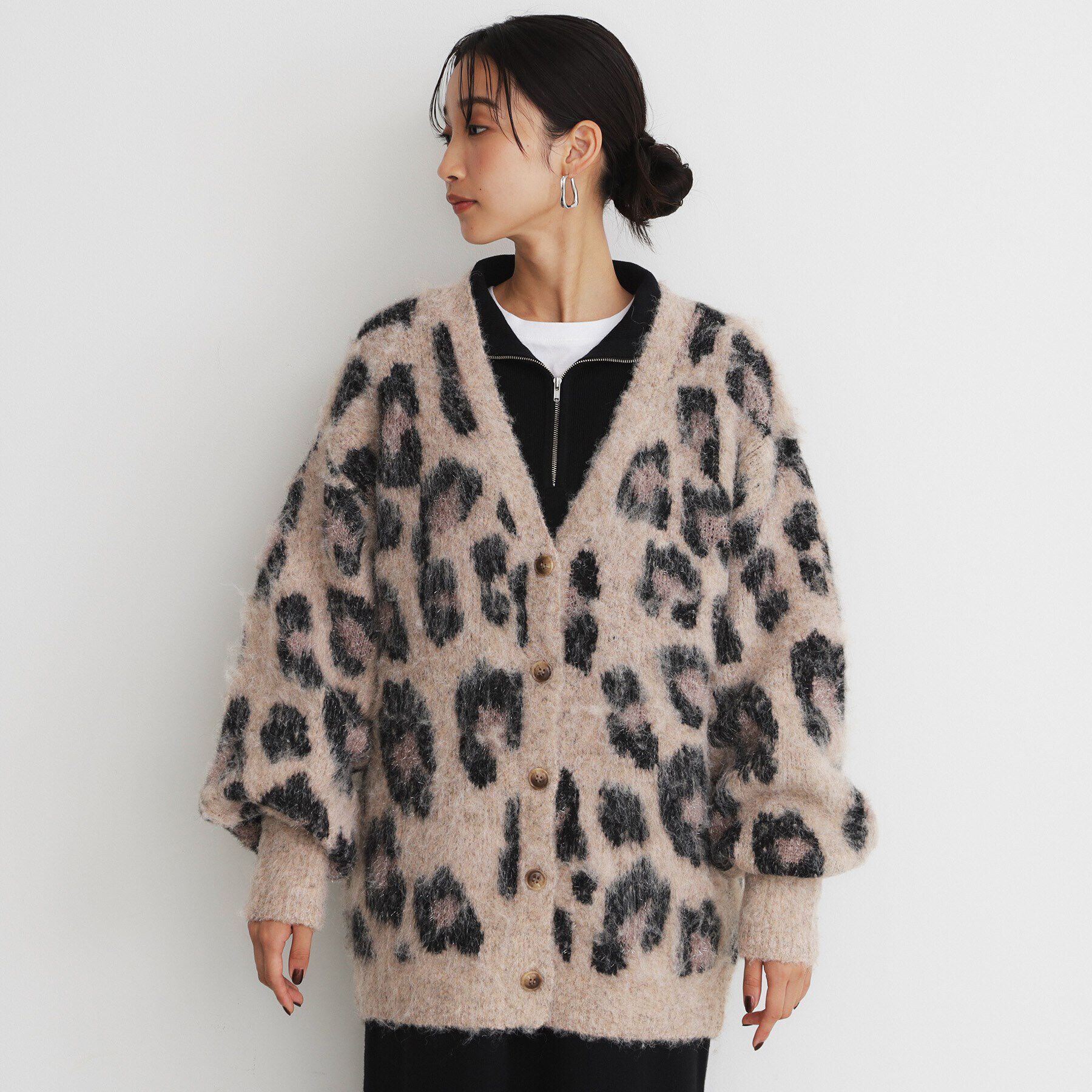 THE SHOP TK「起毛ヒョウ柄Vネックカーディガン」|カーディガン|