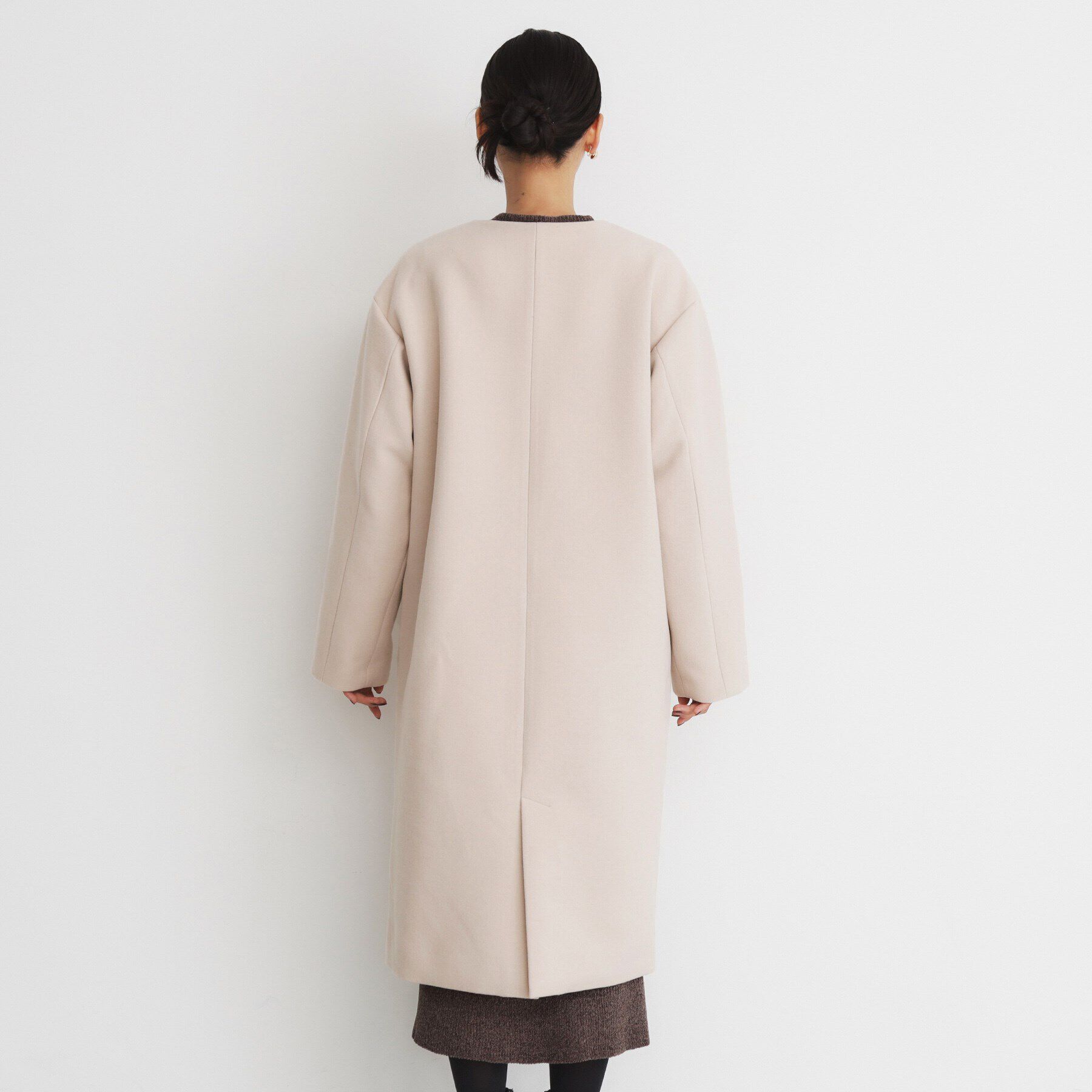 THE SHOP TK「ダブルクロスノーカラーロングコート」|ノーカラーコート|