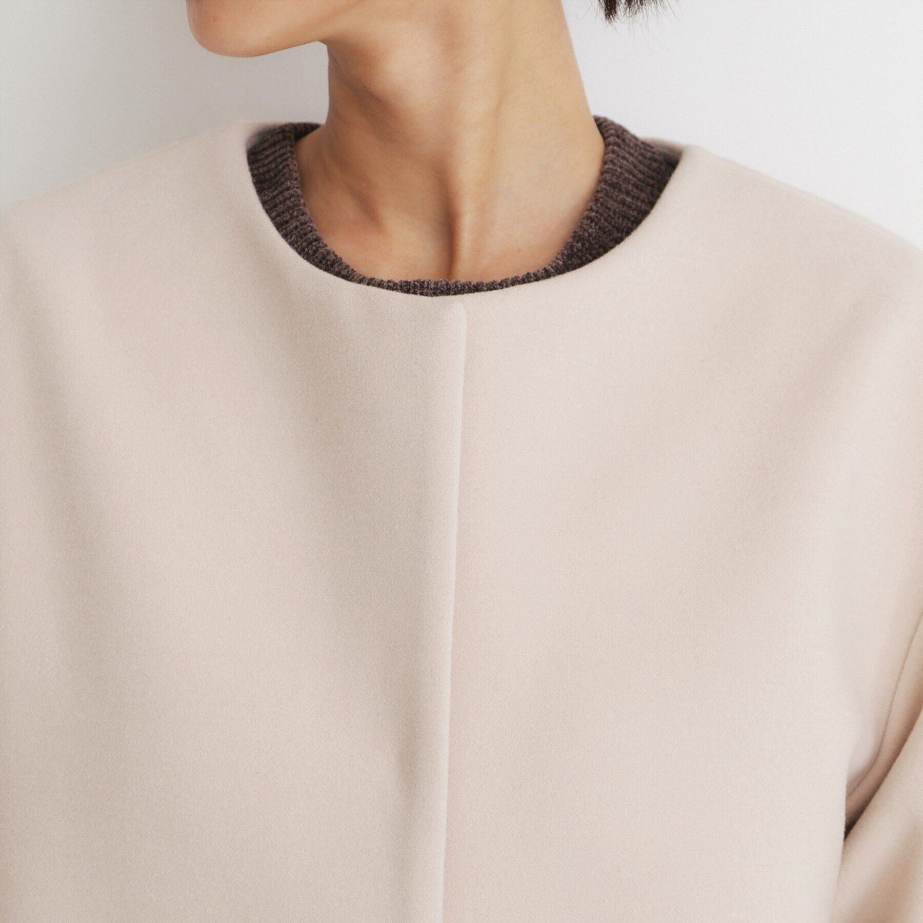 THE SHOP TK「ダブルクロスノーカラーロングコート」|ノーカラーコート|