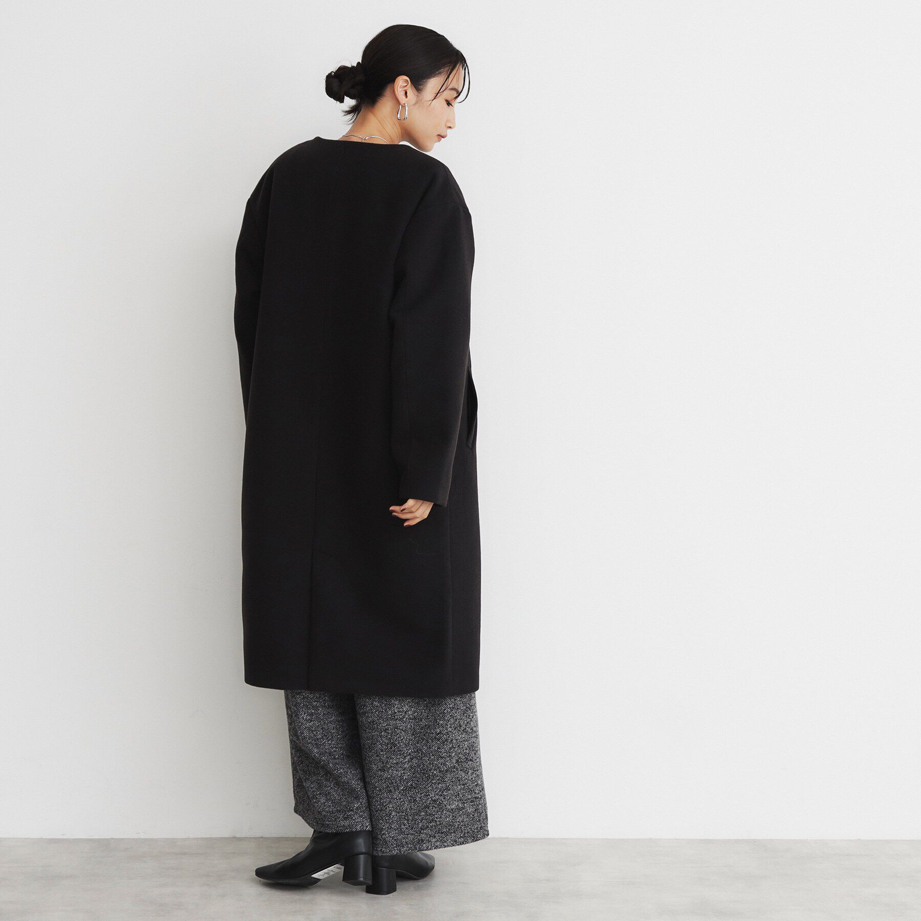 THE SHOP TK「ダブルクロスノーカラーロングコート」|ノーカラーコート|