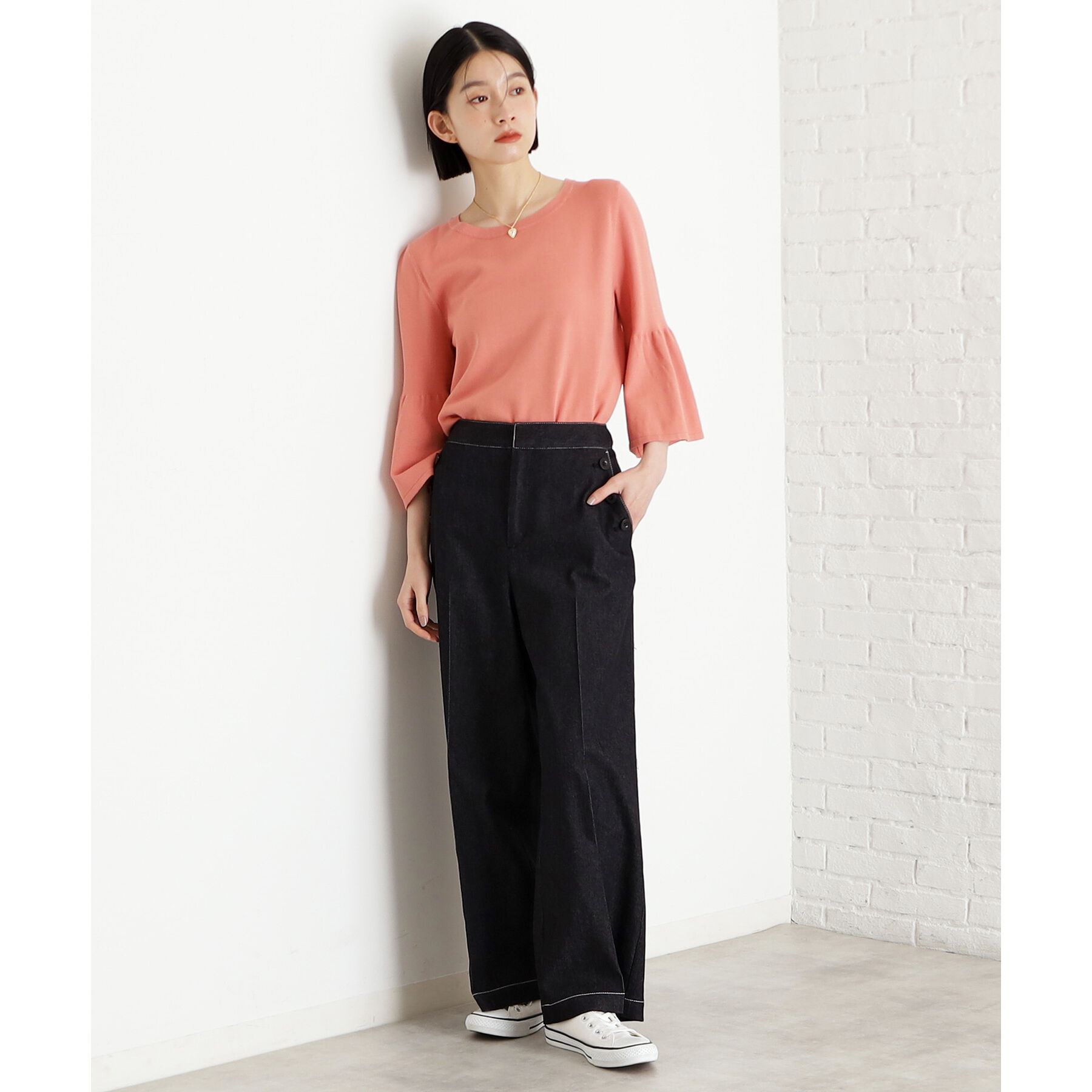 THE SHOP TK「【接触冷感/体型カバー】7分袖フレアニット/洗濯機OK/ＵＶケア」|ニット・セーター|