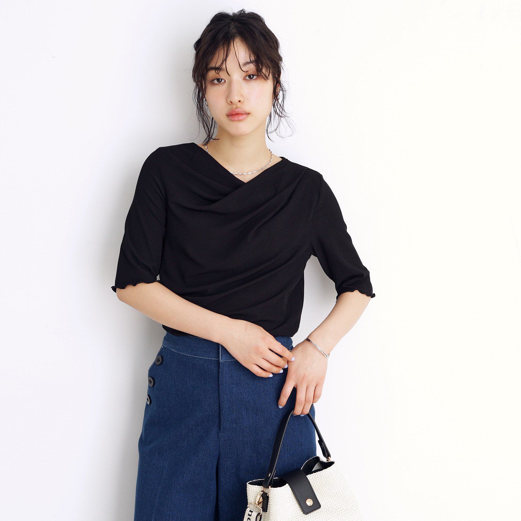 THE SHOP TK「ドレープカットソー【洗濯機OK/シワになりにくい】」|シャツ・ブラウス|ブラック(019)