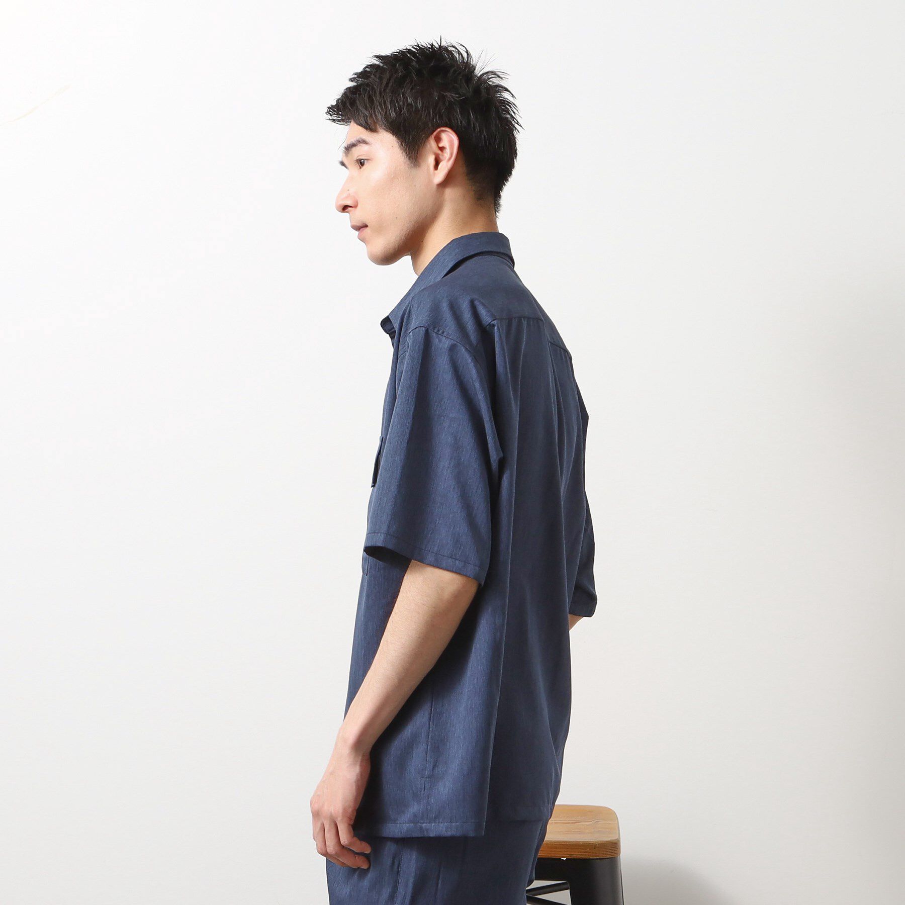 THE SHOP TK「クールファイバーダブルフラップ半袖シャツ　接触冷感／吸水速乾／UVケア／軽量／セットアップ可」|シャツ・ブラウス|