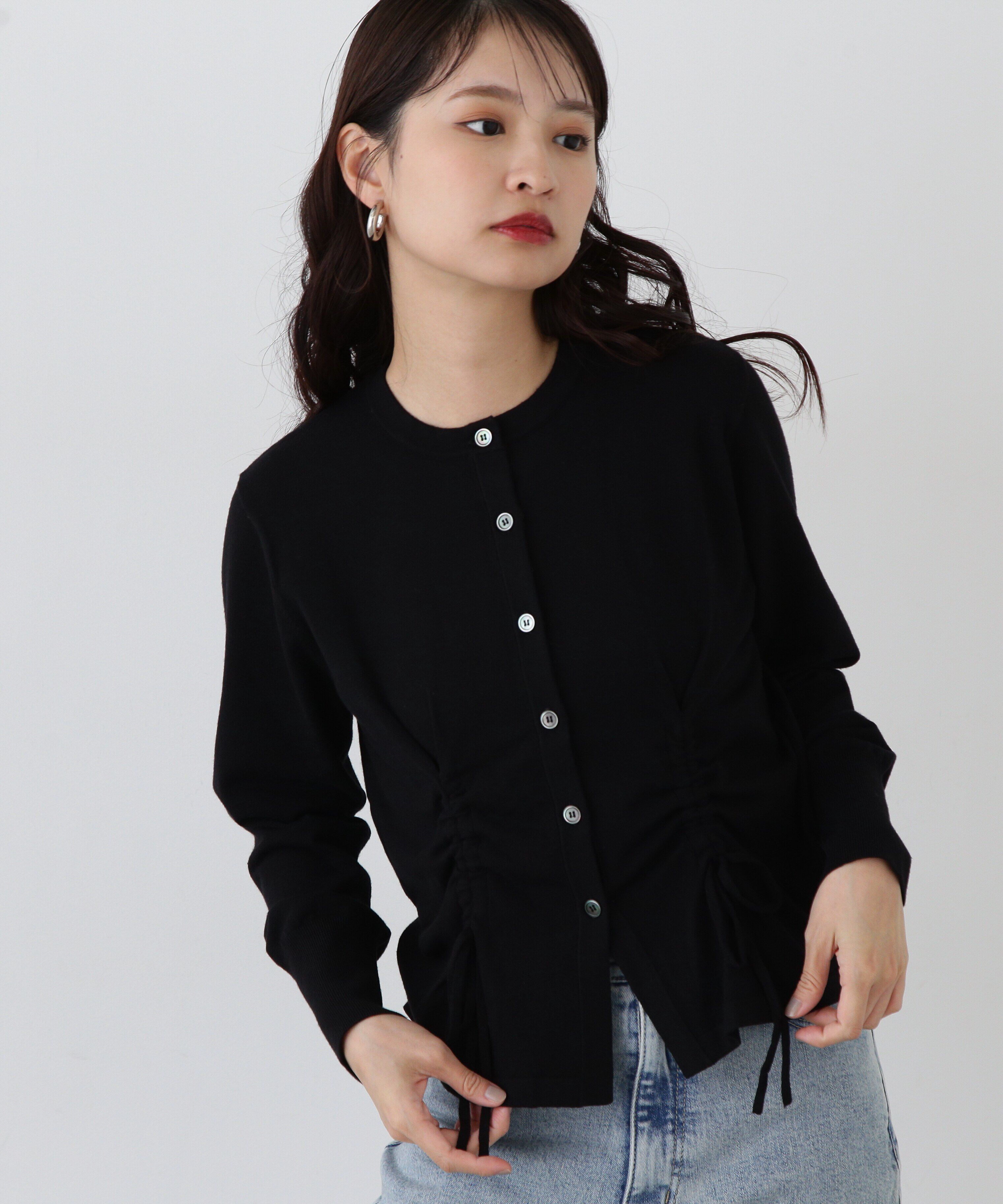  「ドロストリボンニットカーディガン」|ニット・セーター|ブラック