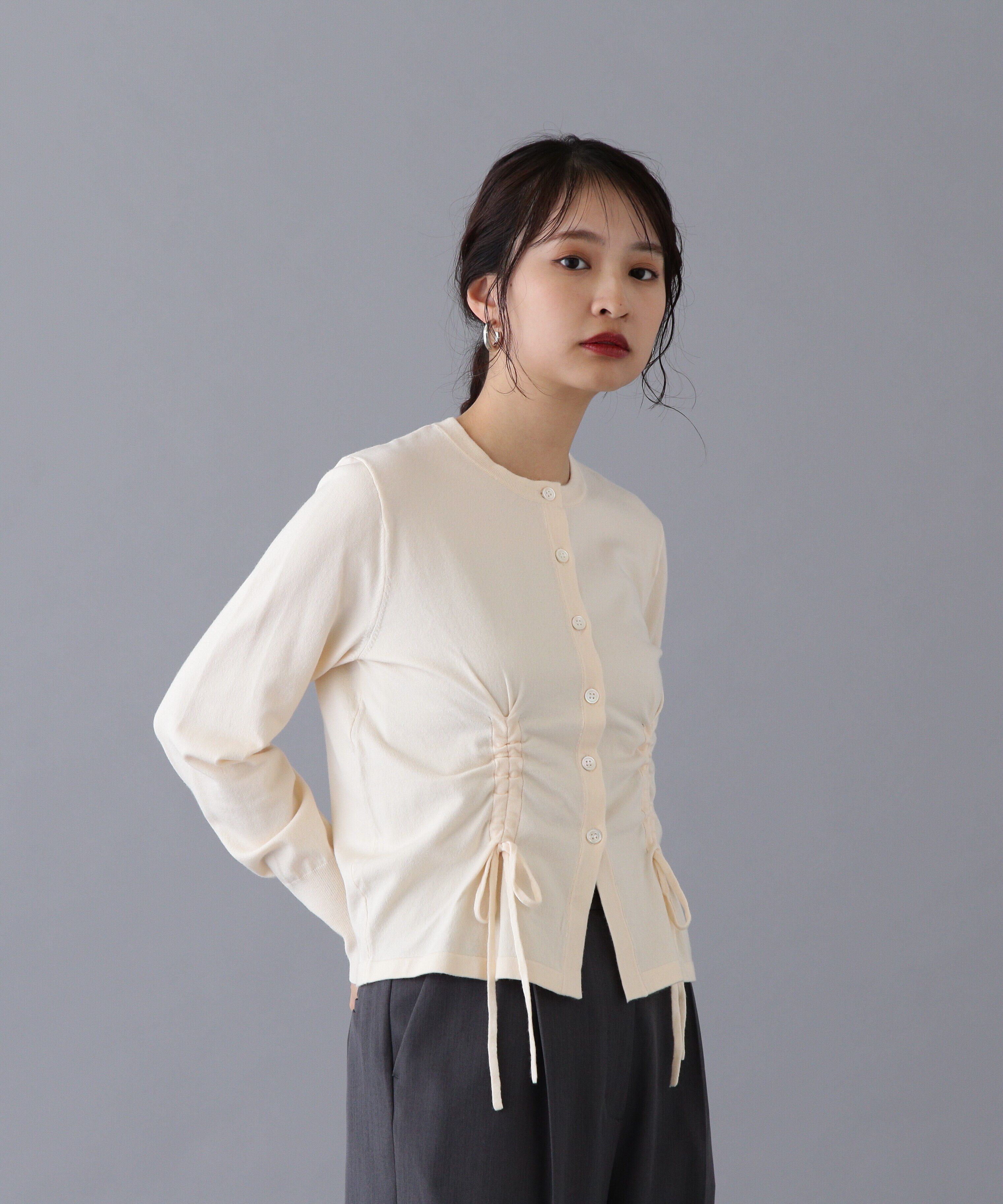  「ドロストリボンニットカーディガン」|ニット・セーター|オフ1