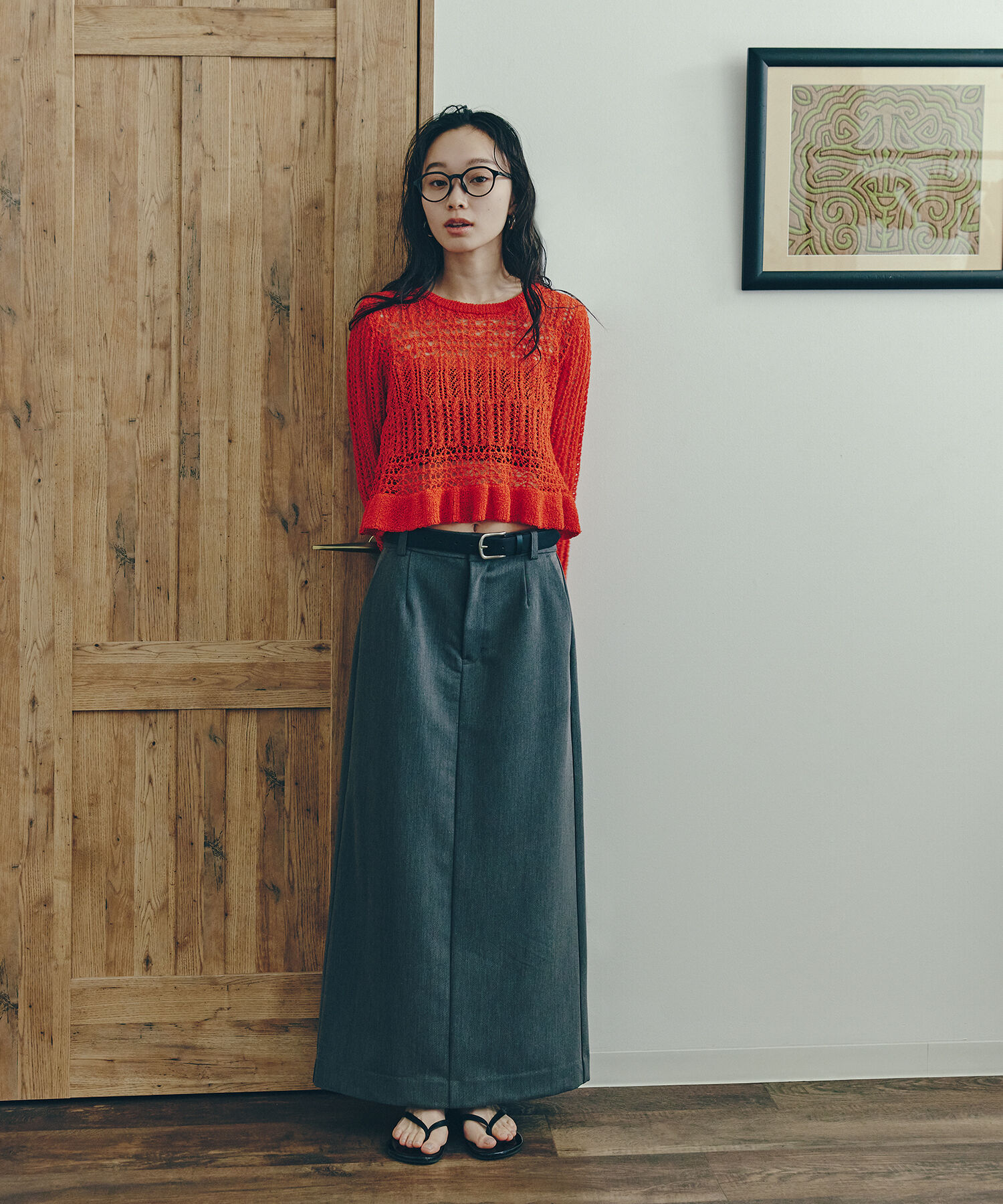  「ツイルマキシスカート」|スカート|チャコール1