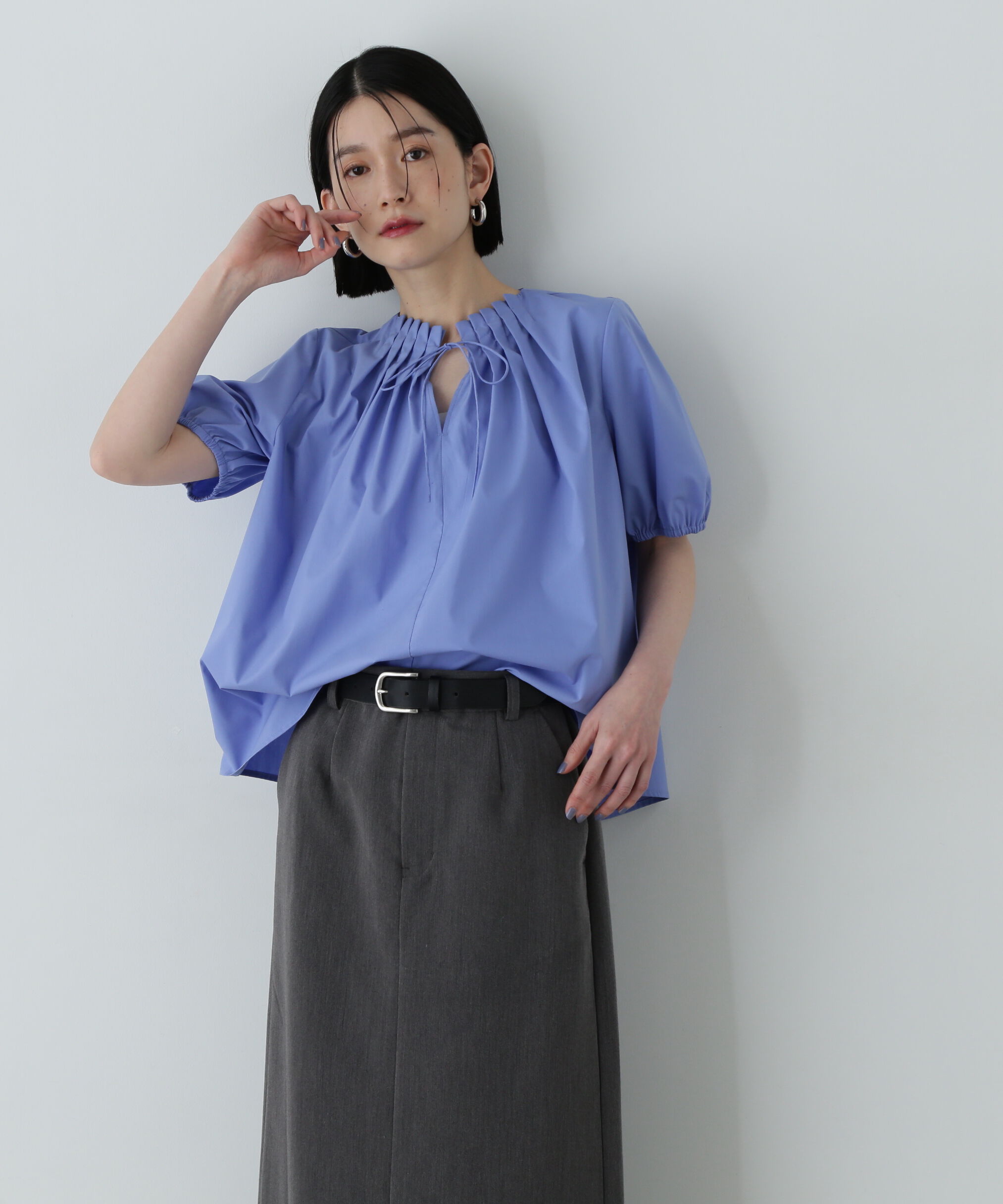  「タックカラーリボンブラウス」|シャツ・ブラウス|