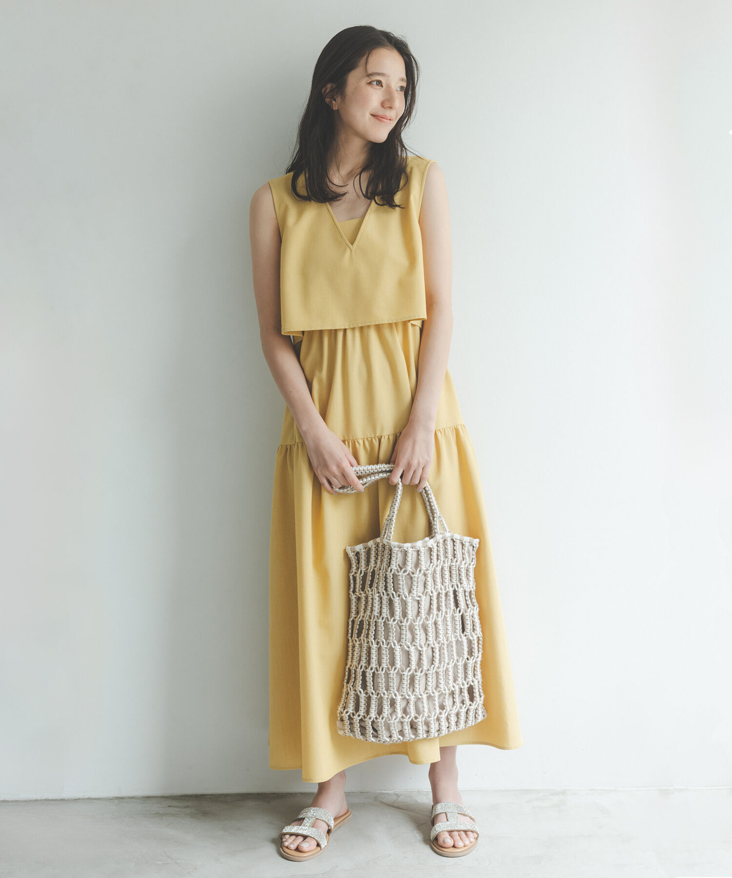  「Vトップキャミワンピースセット」|ワンピース|イエロー
