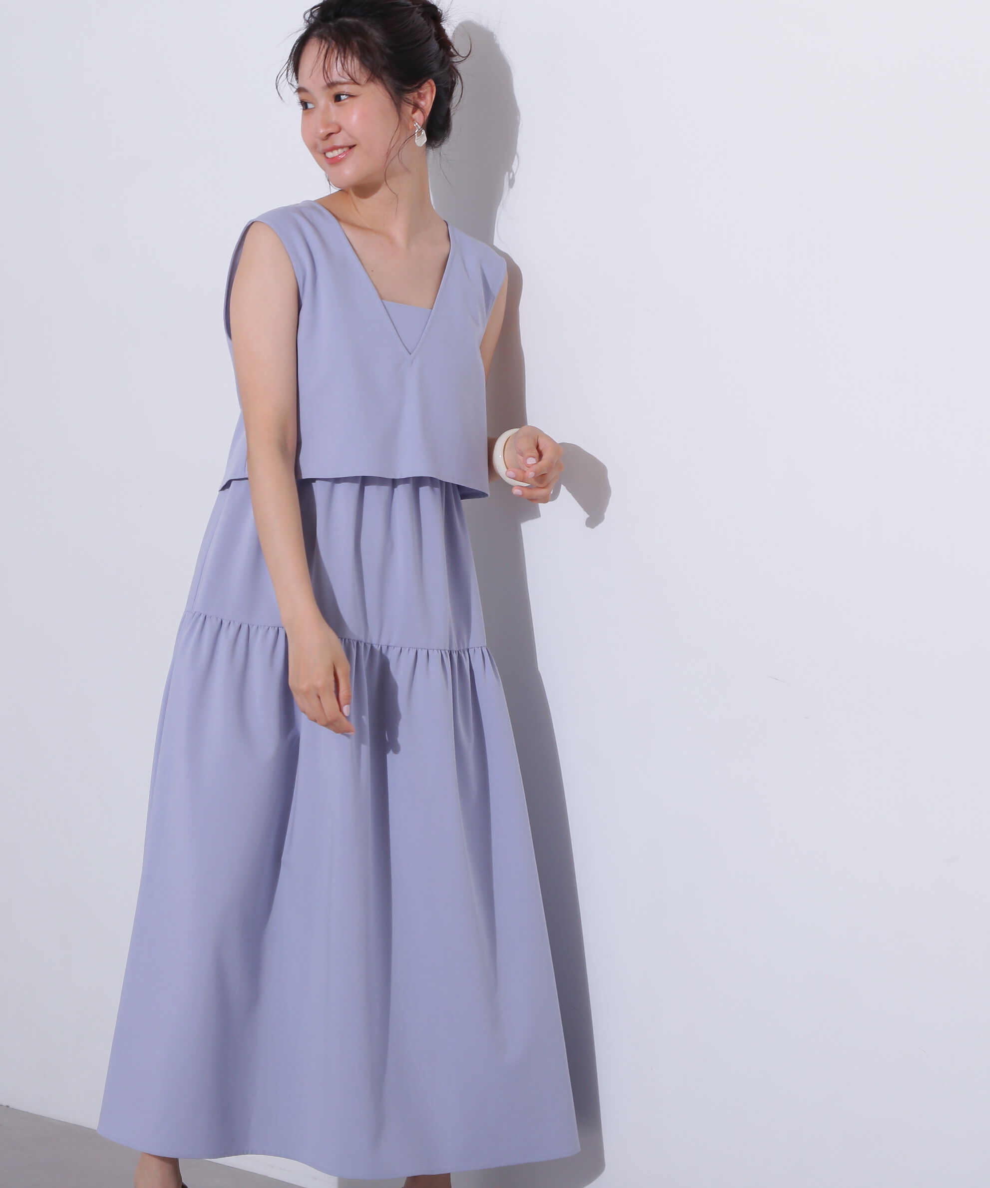  「Vトップキャミワンピースセット」|ワンピース|ブルー