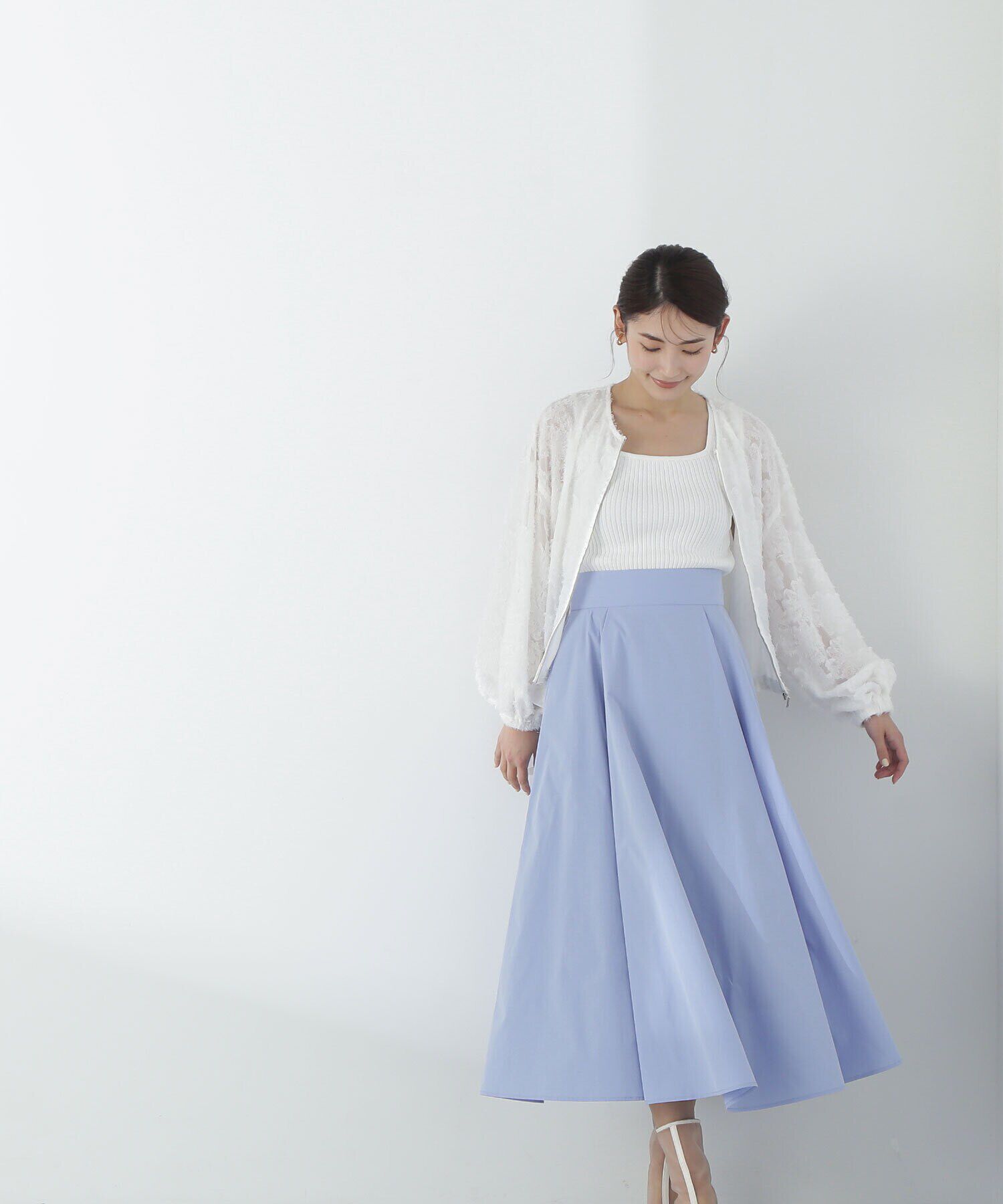  「カラーフレアスカート」|スカート|ブルー