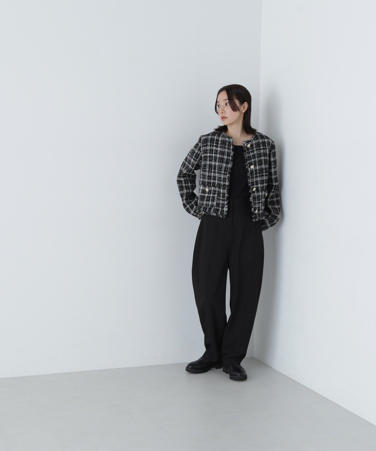  「ノーカラーツイードジャケット　24AW」|ブルゾン・スタジャン|