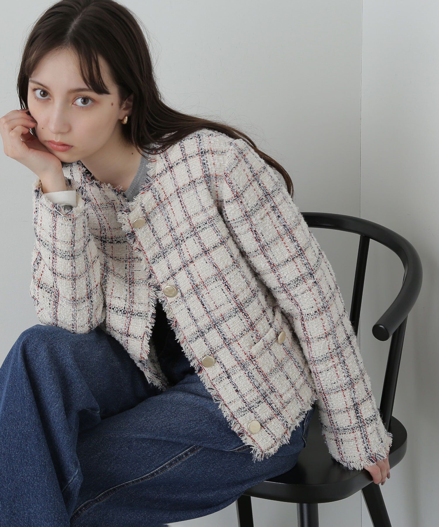  「ノーカラーツイードジャケット　24AW」|ブルゾン・スタジャン|