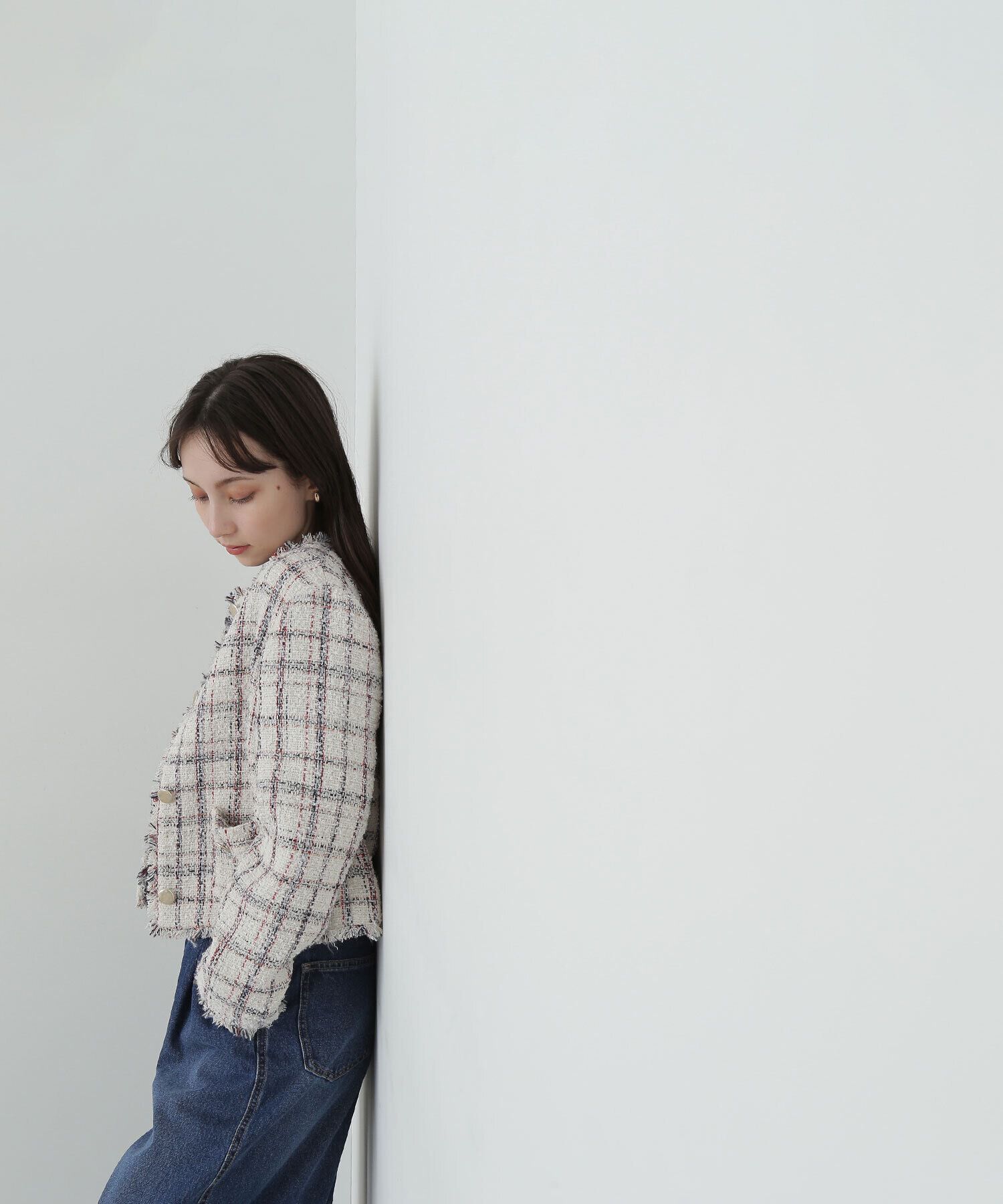  「ノーカラーツイードジャケット　24AW」|ブルゾン・スタジャン|