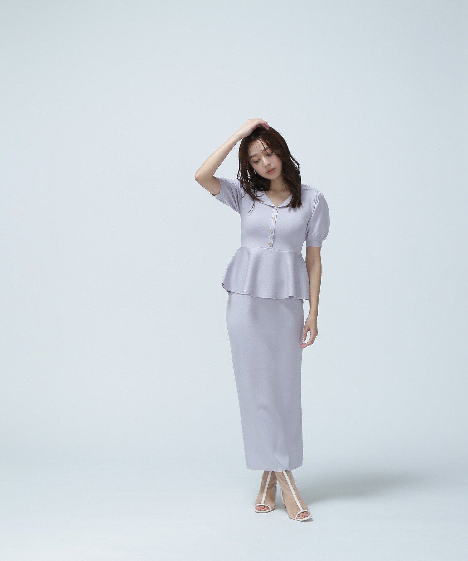  「ペプラムニット＆スカートセット」|ワンピース|ラベンダーグ