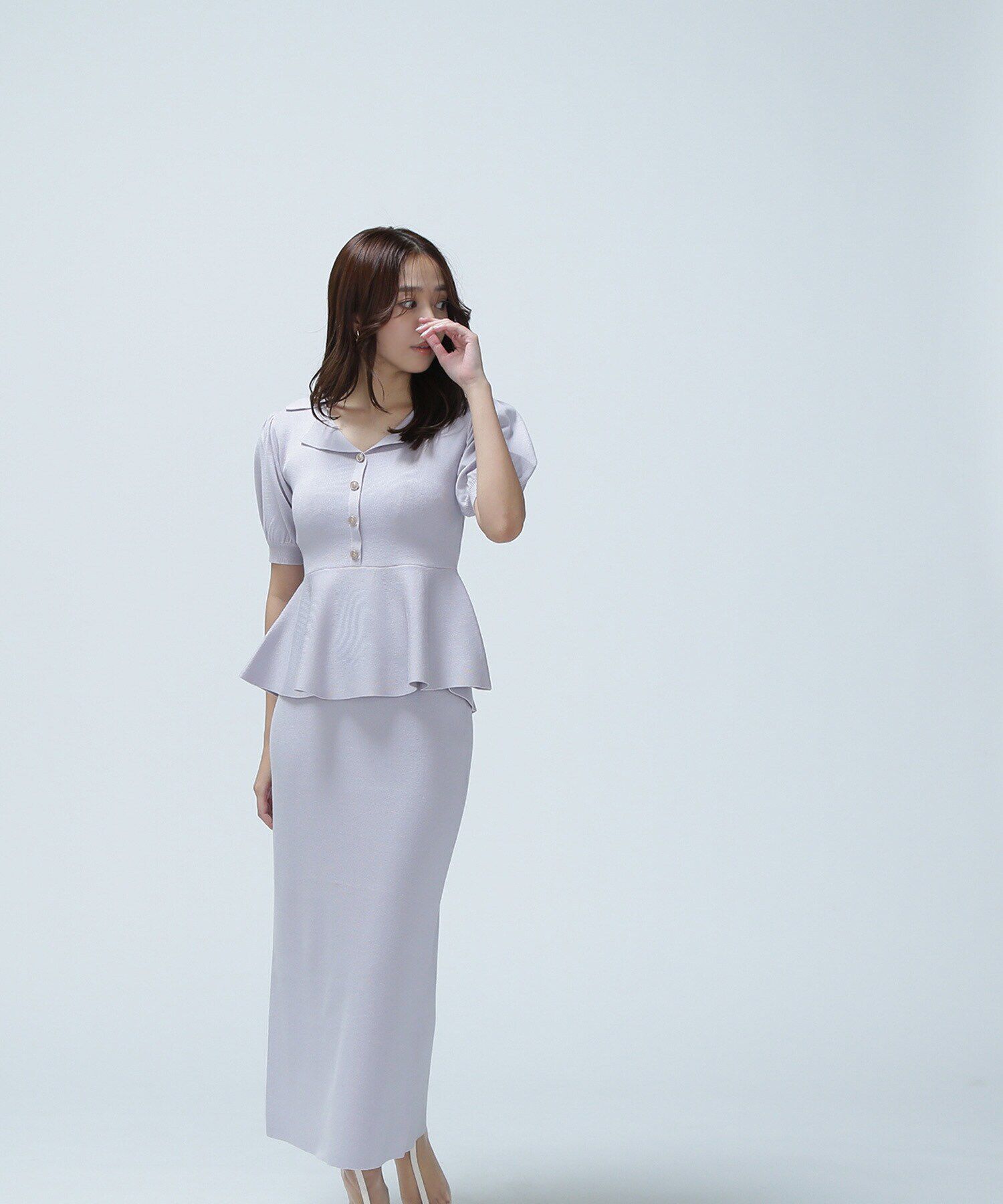  「ペプラムニット＆スカートセット」|ワンピース|