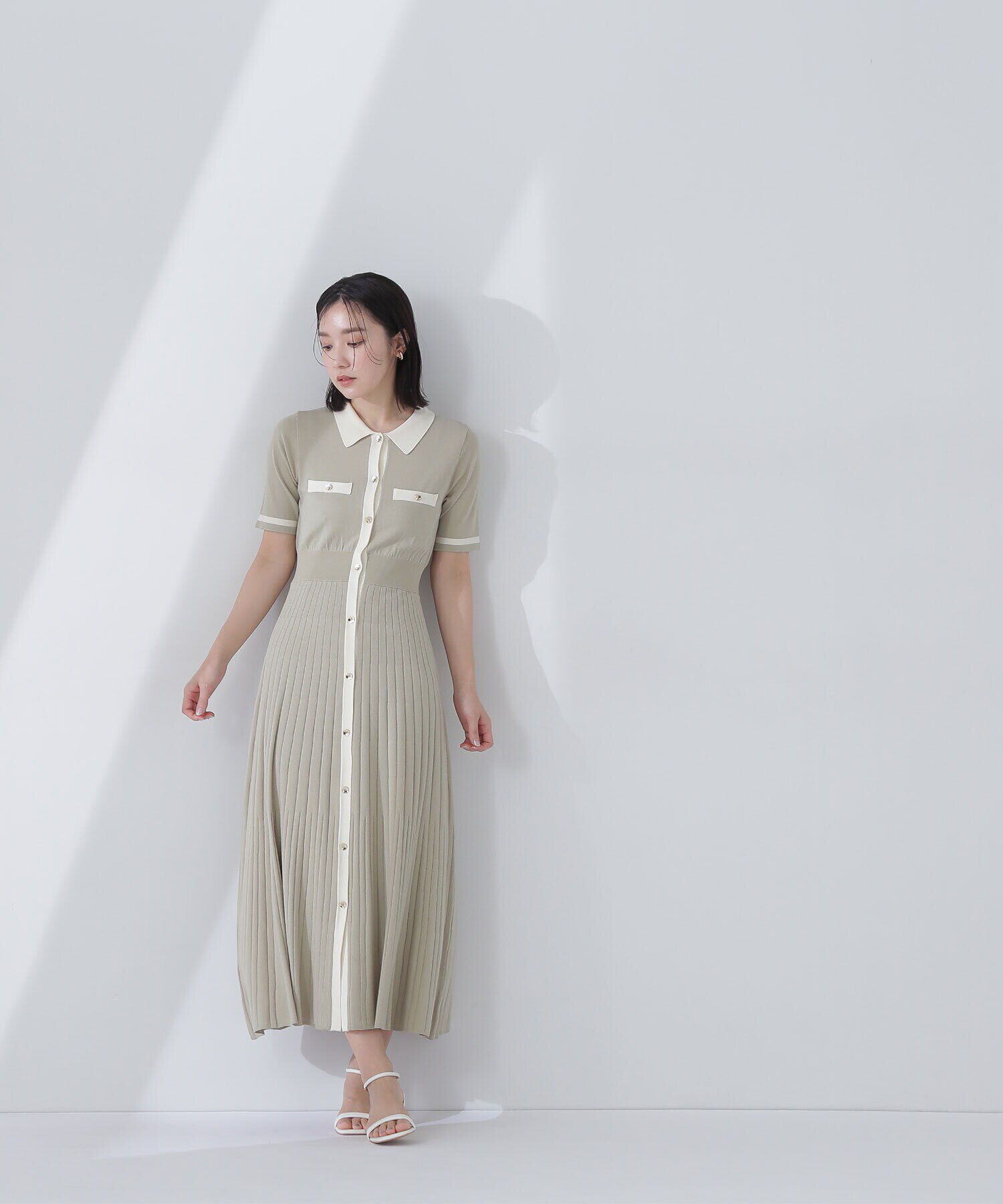  「ポロバイカラーニットワンピース」|ワンピース|