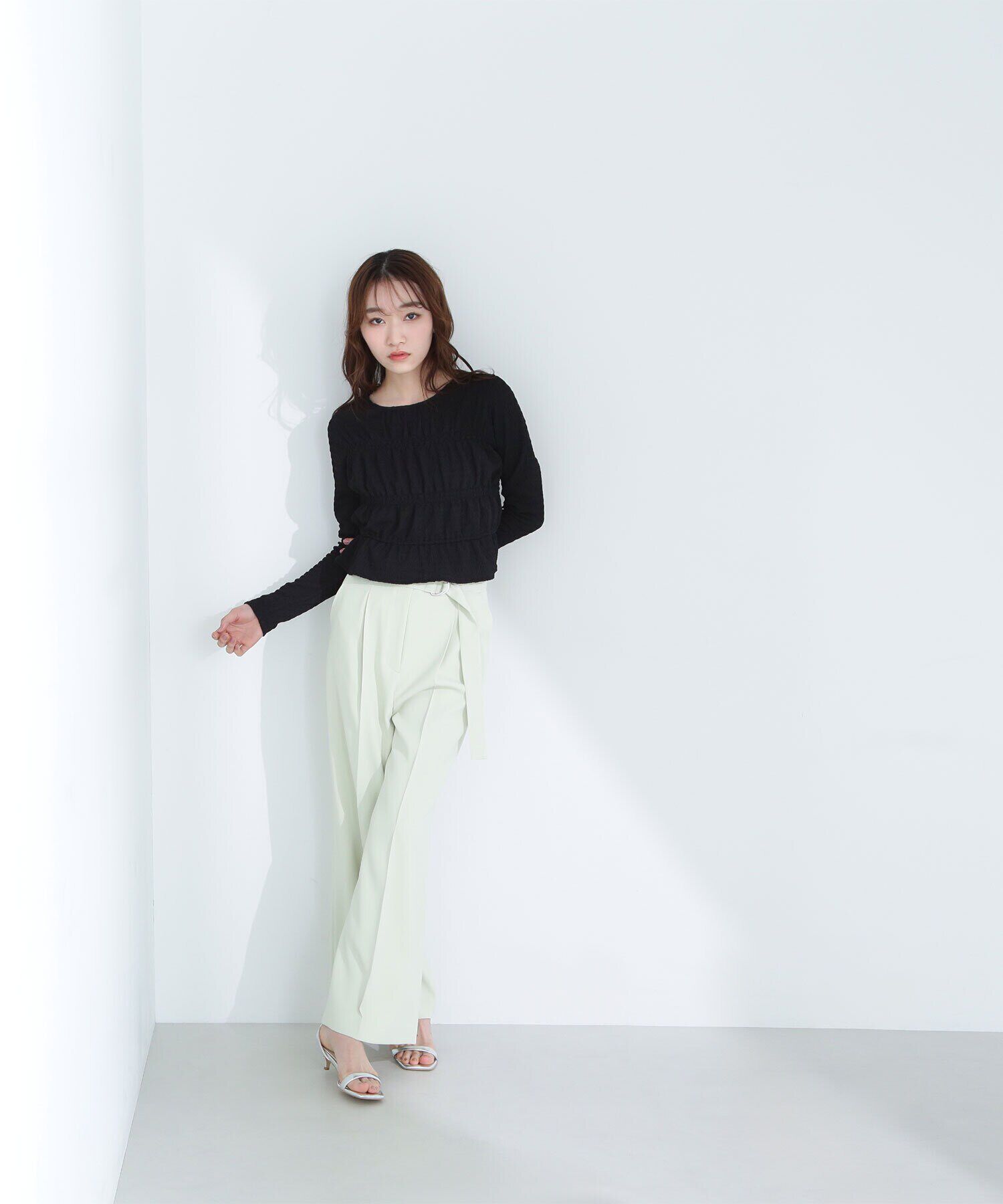  「シャーリングペプラムトップス」|Tシャツ・カットソー|