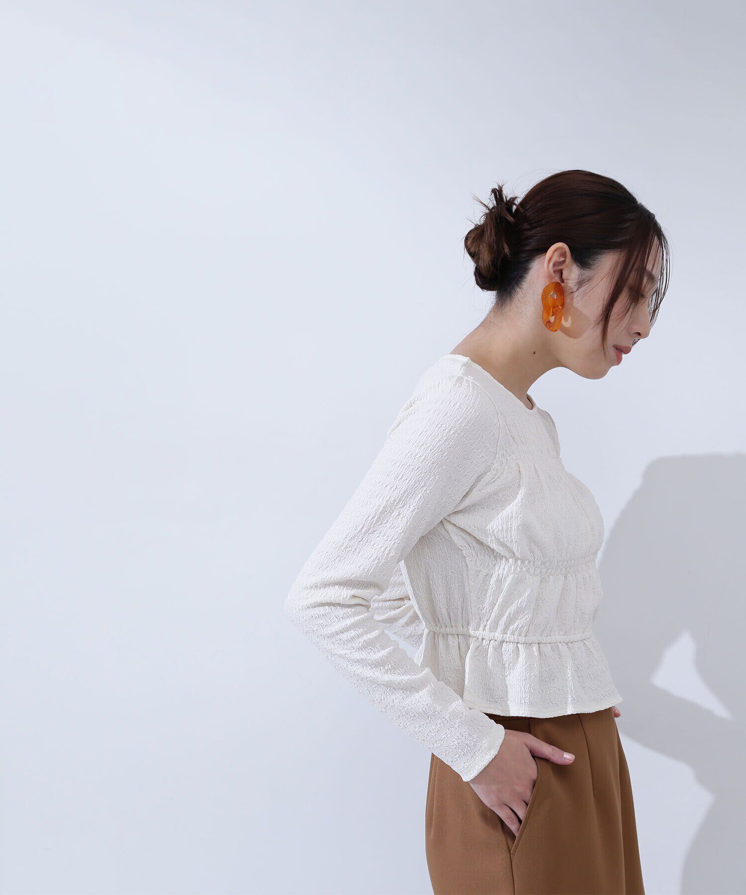  「シャーリングペプラムトップス」|Tシャツ・カットソー|