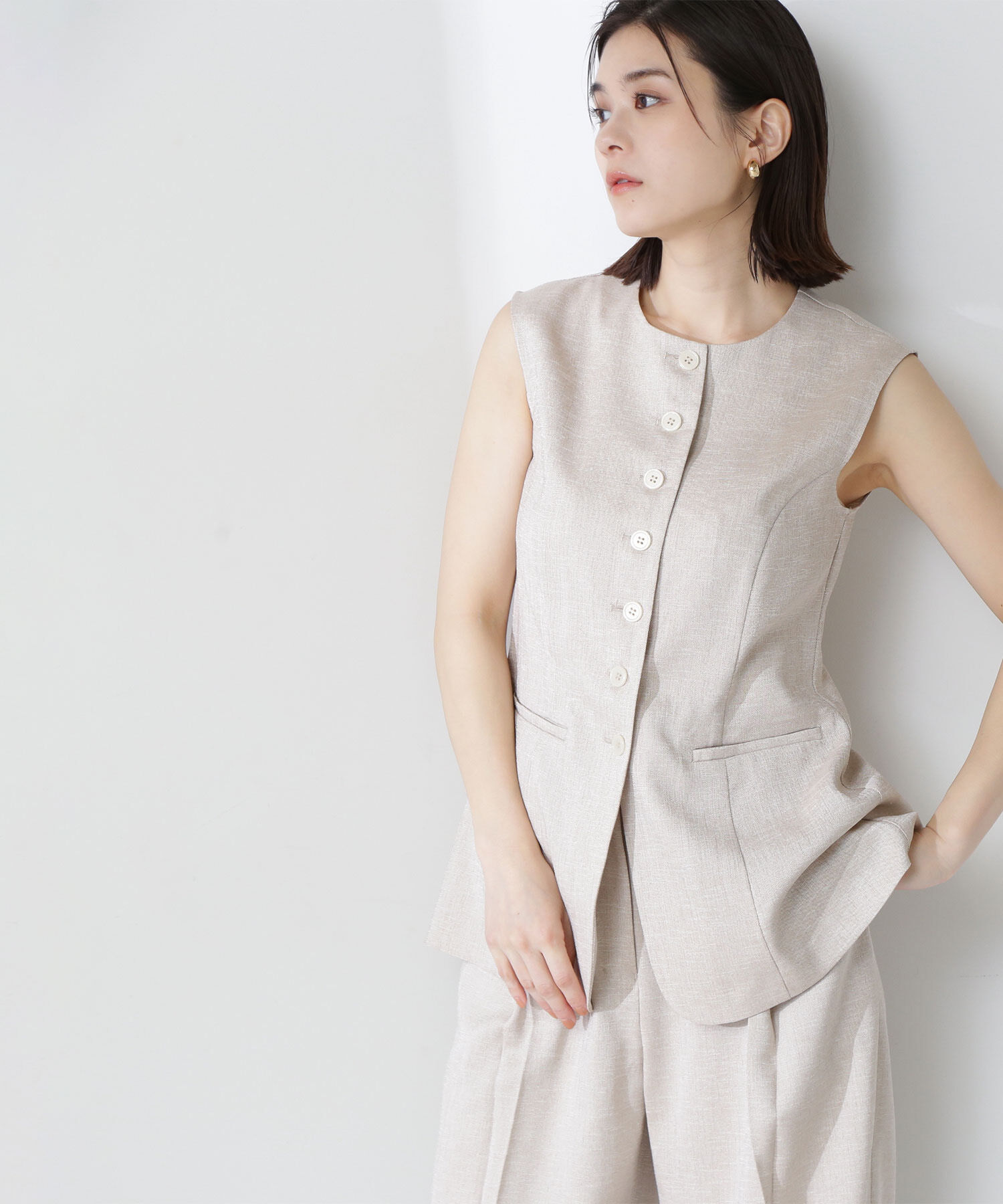  「リネンライクジレ」|ブルゾン・スタジャン|ベージュ