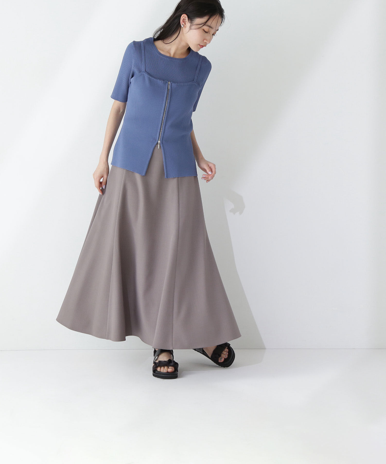  「リネンライクフレアマキシスカート」|スカート|モカ