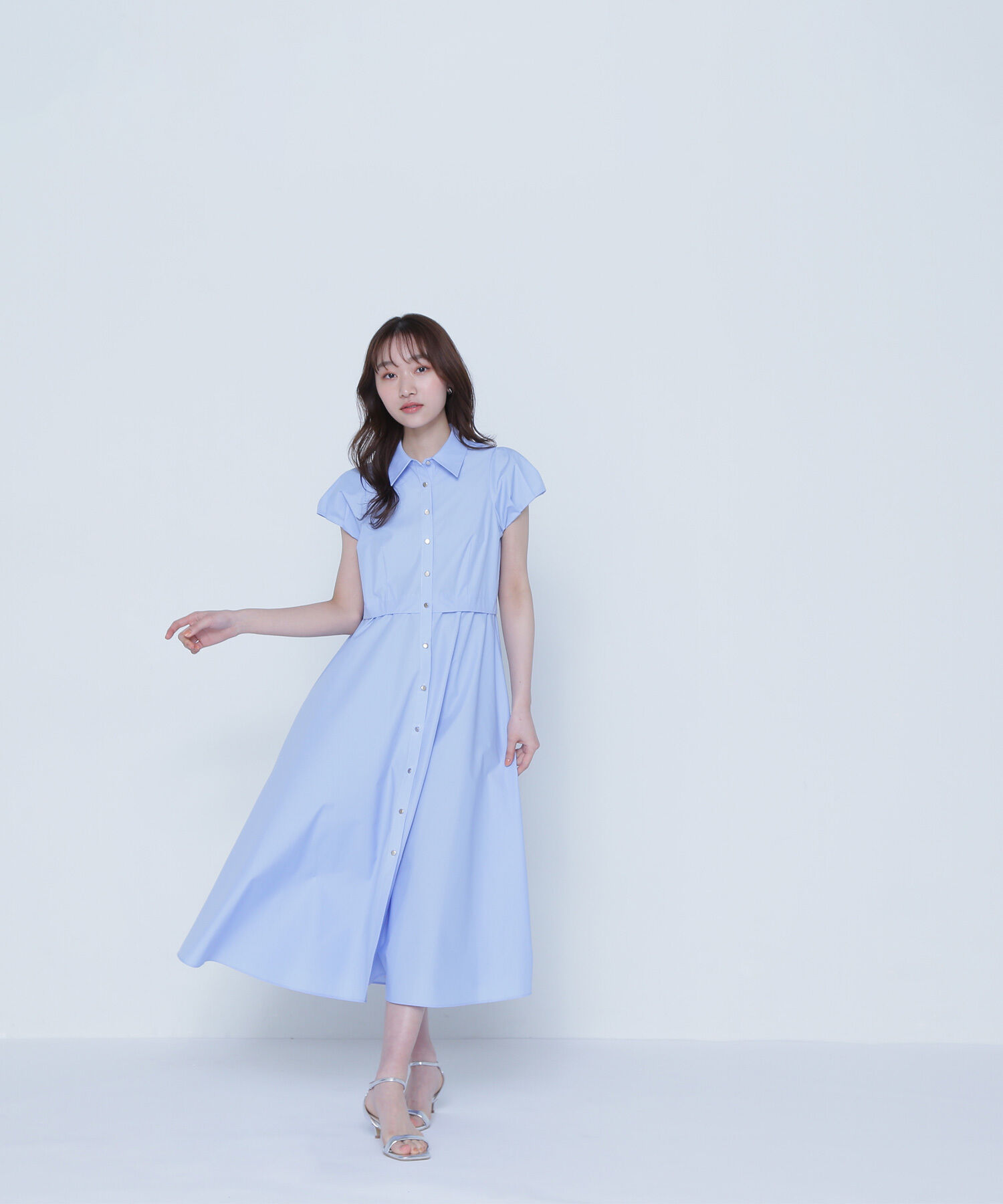  「タックパフシャツワンピース」|ワンピース|ブルー
