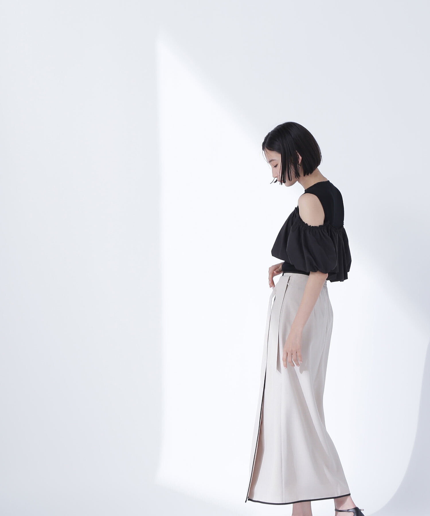  「バイカラーラップナロースカート」|スカート|