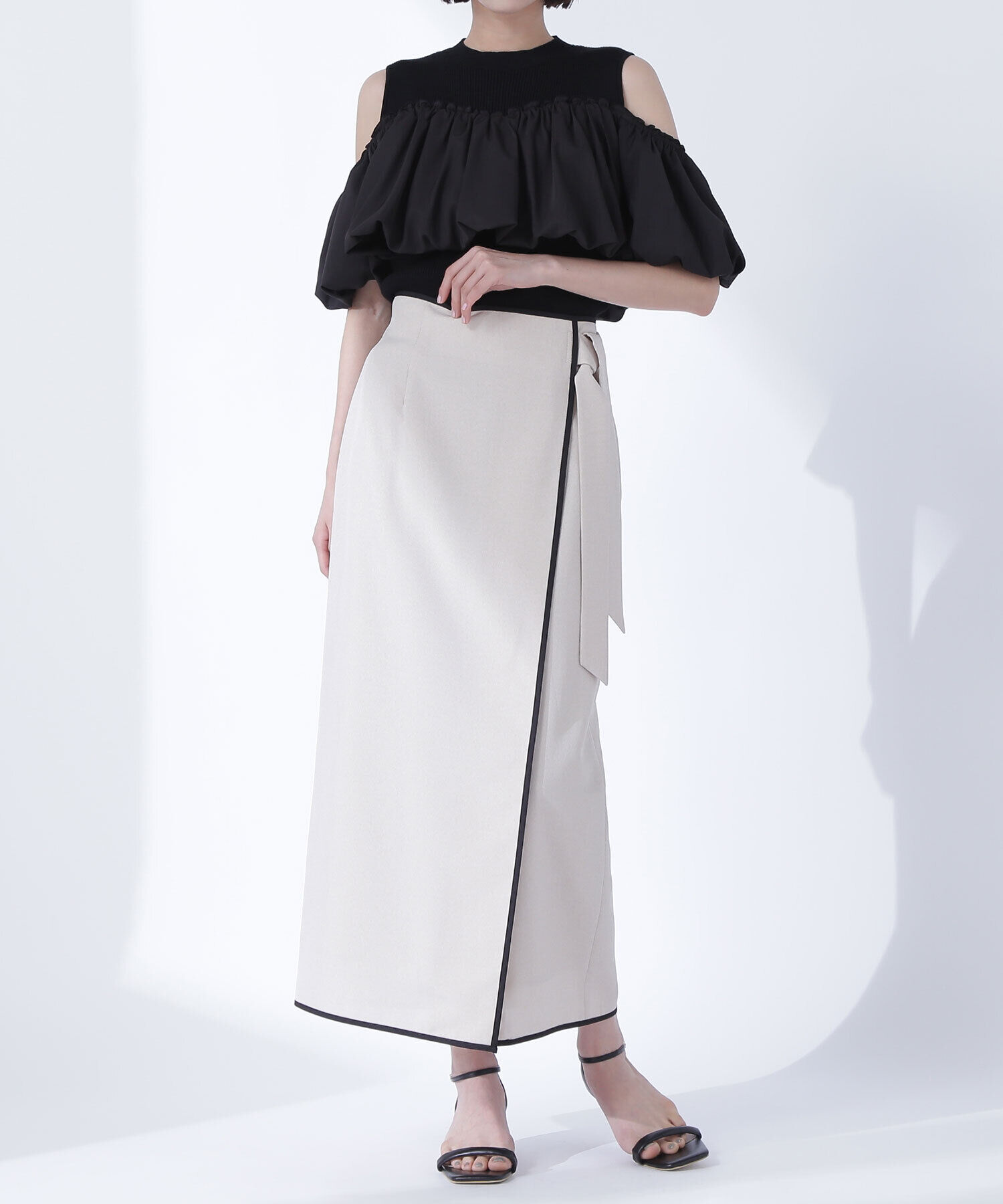  「バイカラーラップナロースカート」|スカート|