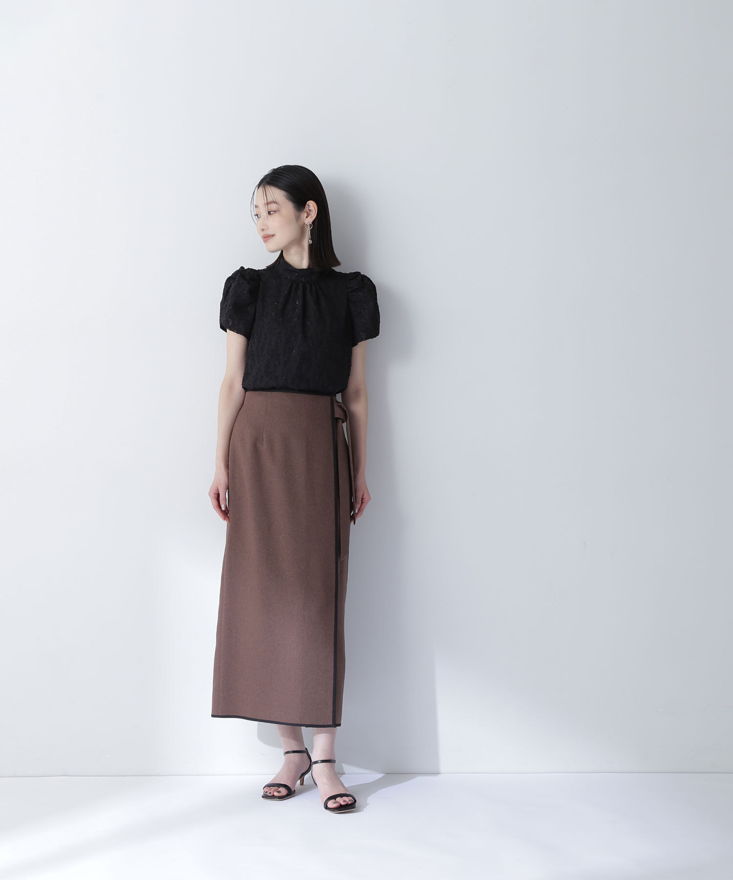  「バイカラーラップナロースカート」|スカート|