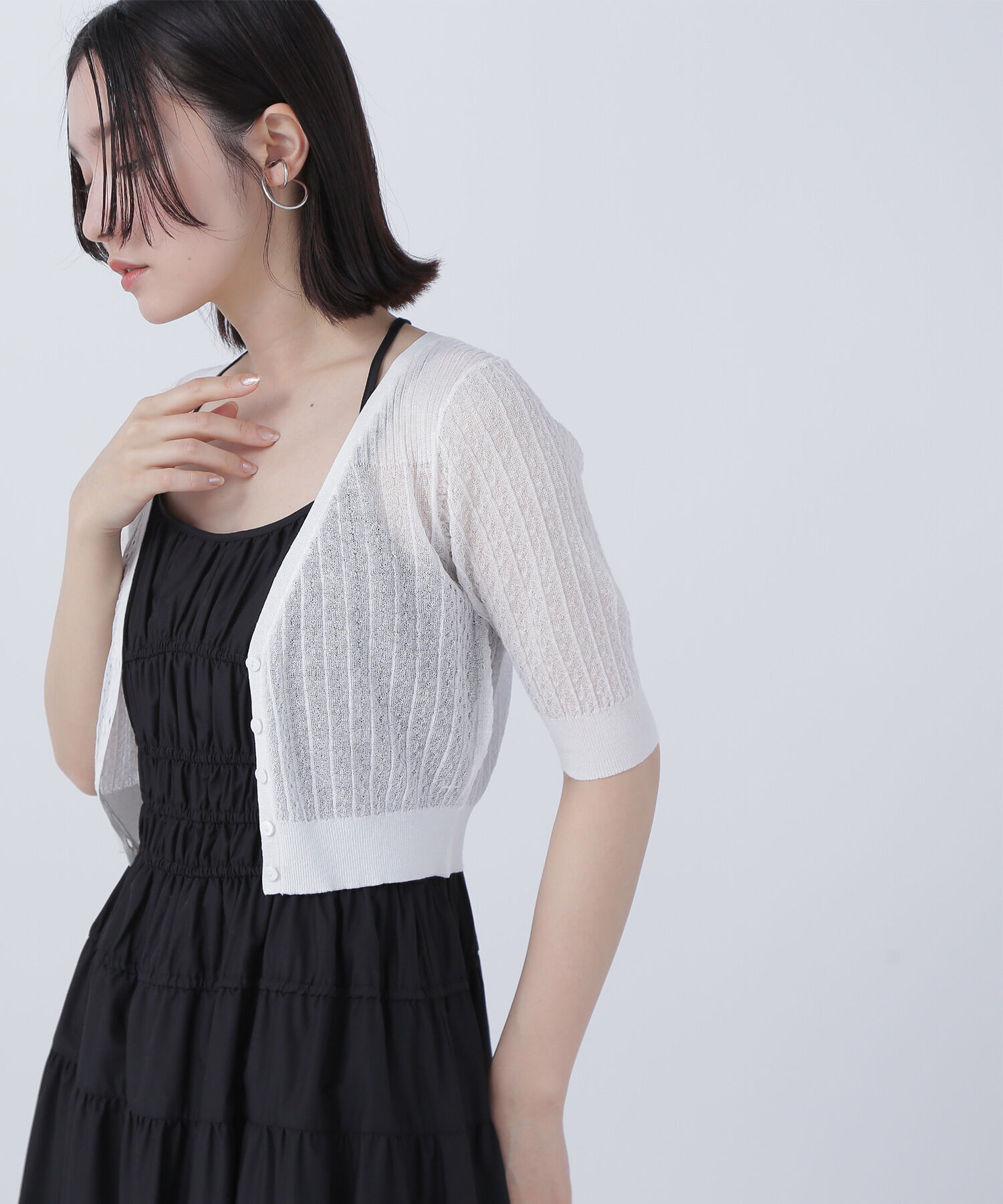  「柄編みリブショートカーディガン」|ニット・セーター|