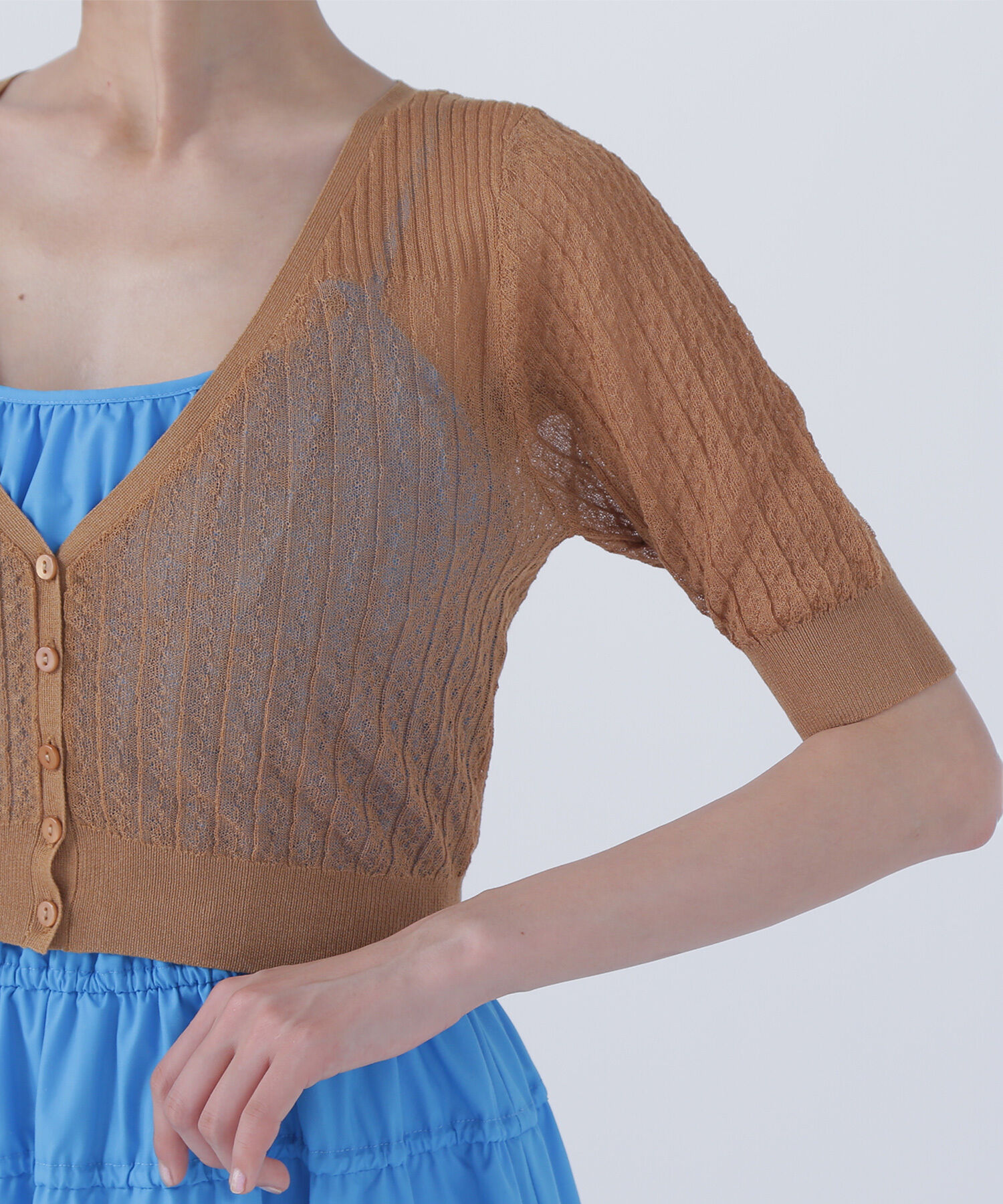  「柄編みリブショートカーディガン」|ニット・セーター|