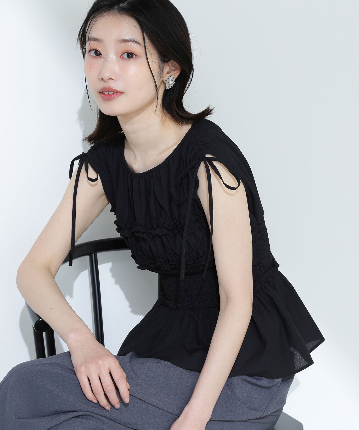  「シャーリングペプラムブラウス」|シャツ・ブラウス|クロ