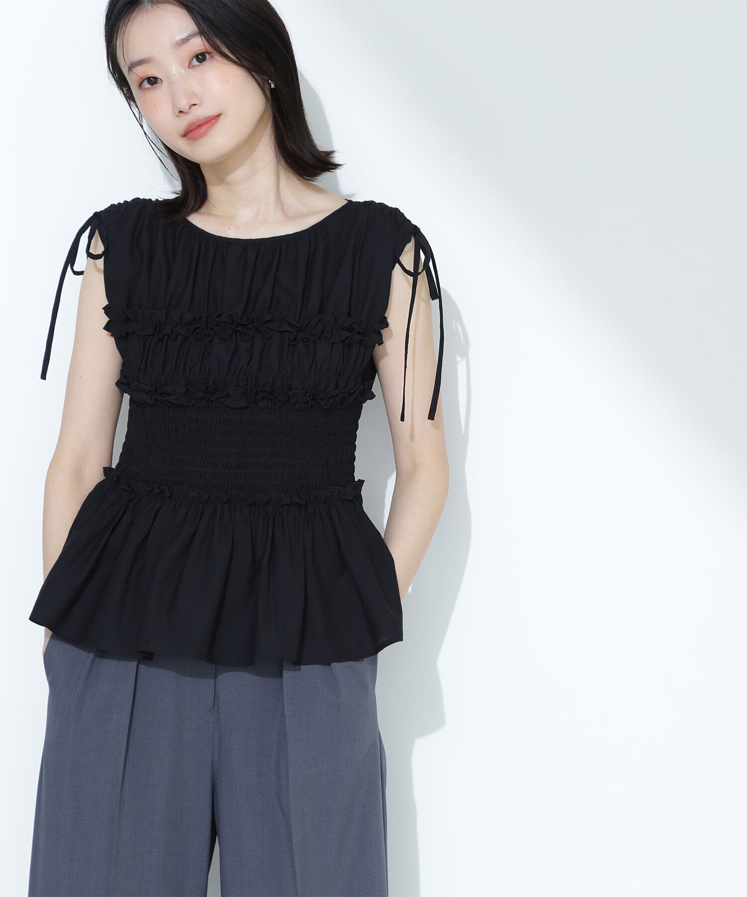  「シャーリングペプラムブラウス」|シャツ・ブラウス|