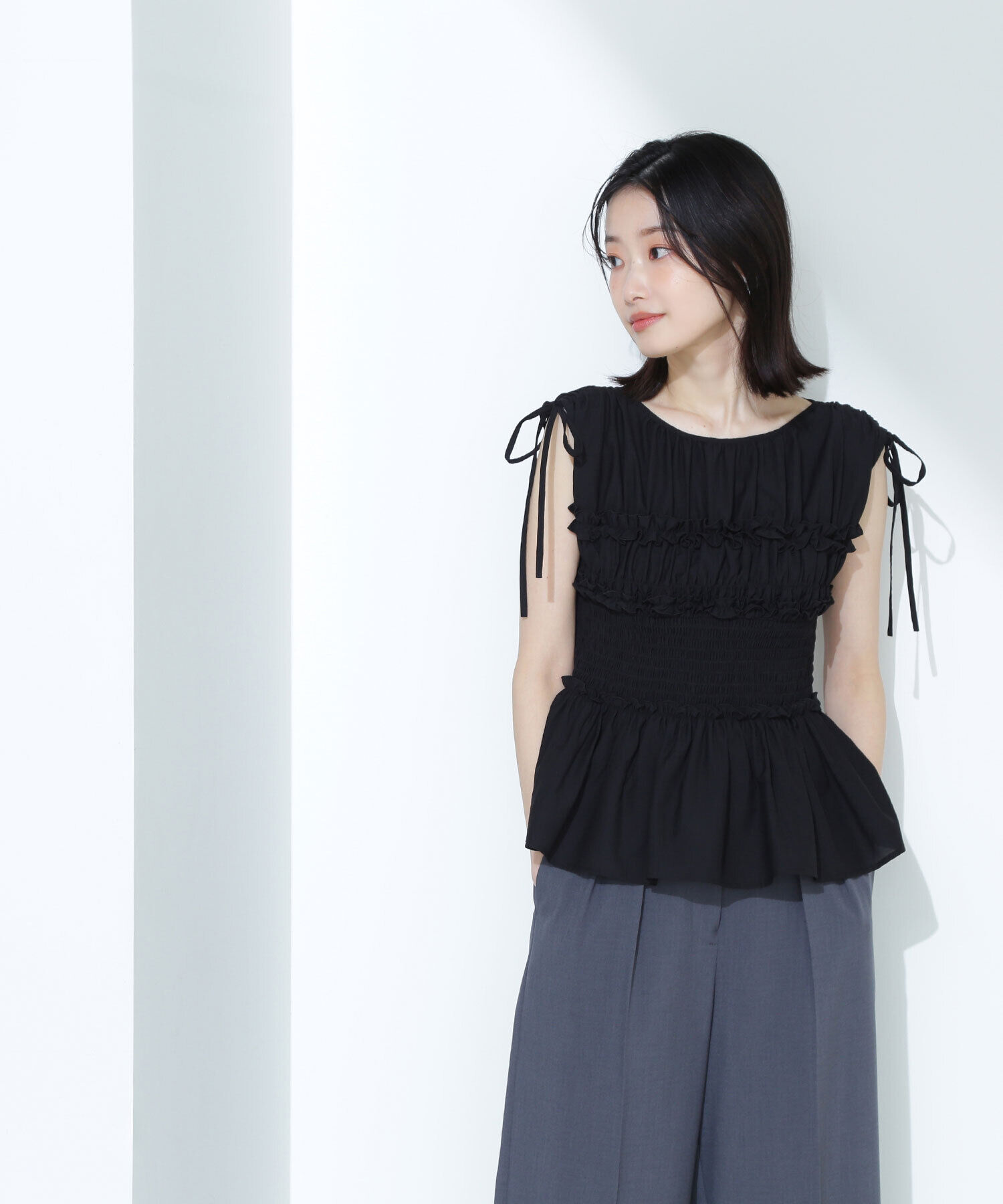  「シャーリングペプラムブラウス」|シャツ・ブラウス|