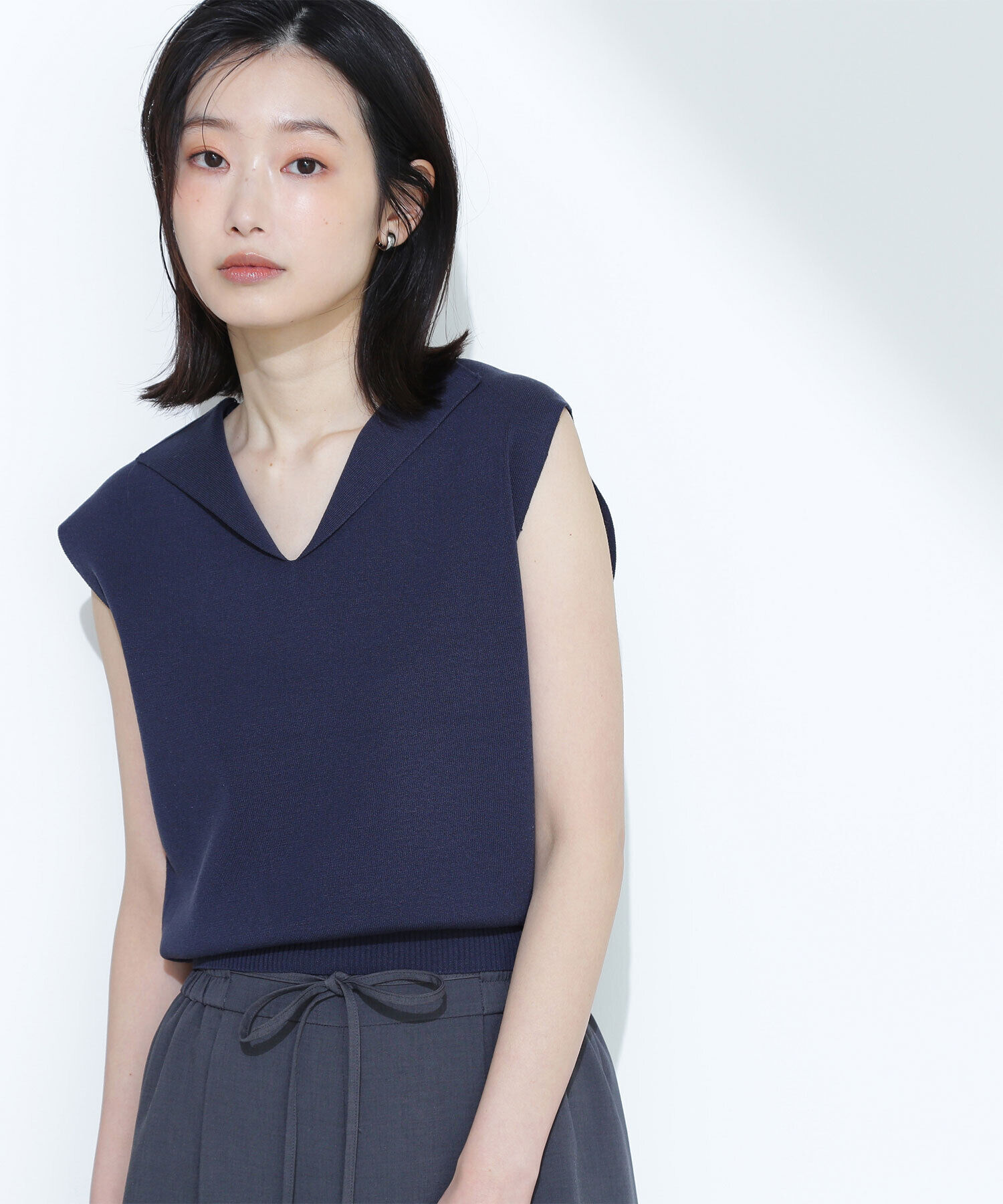  「オープンカラーニット」|ニット・セーター|ネイビー