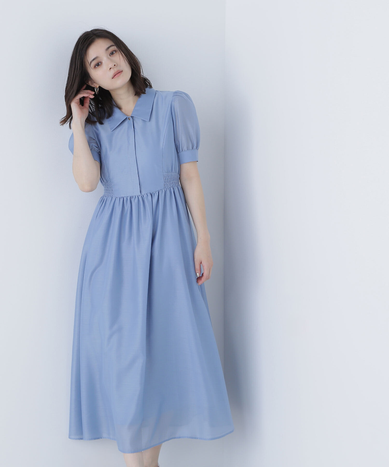  「シアーシャツワンピース」|ワンピース|ブルー