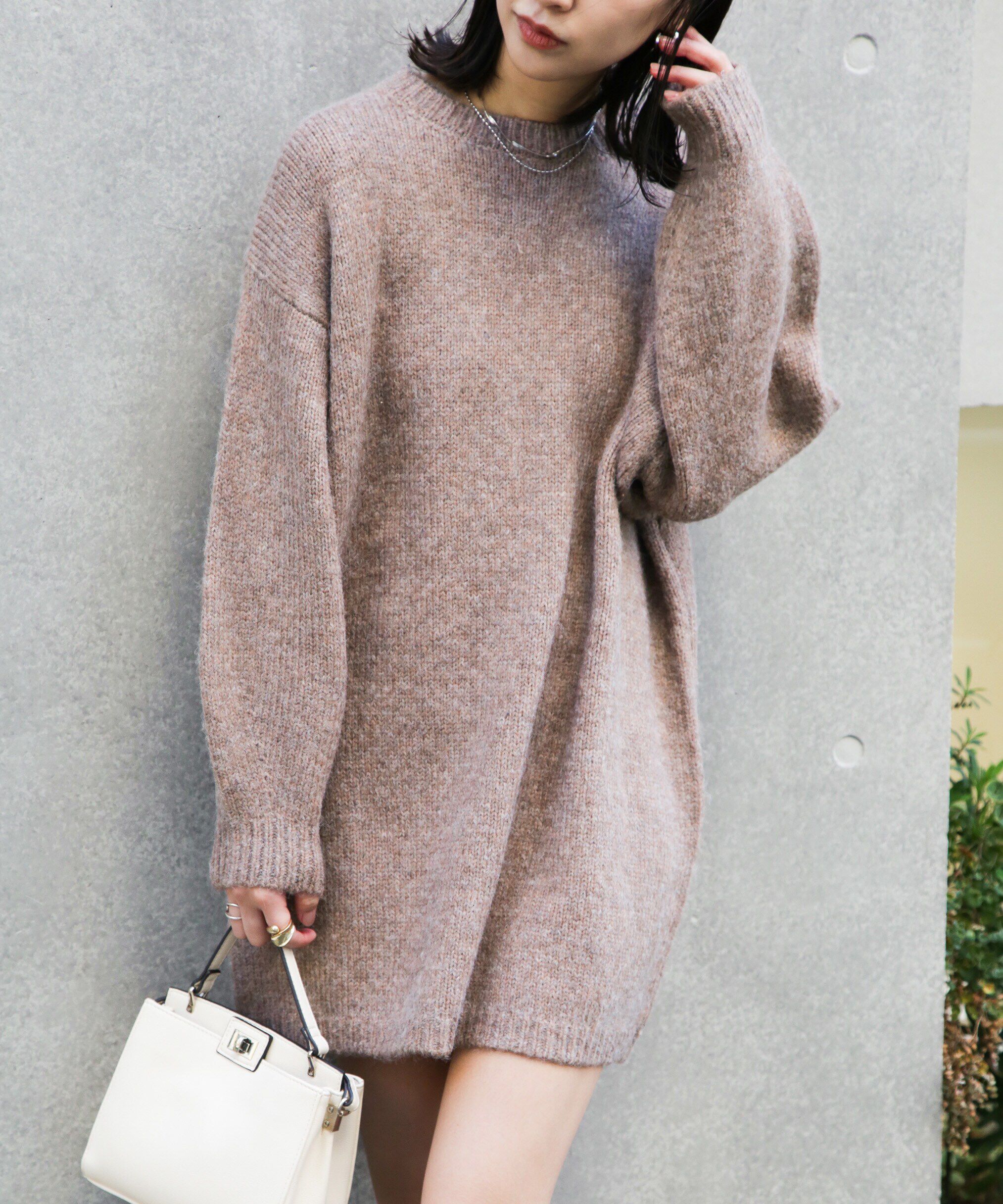  「杢ストレッチクルーネックミニニットワンピース」|ワンピース|